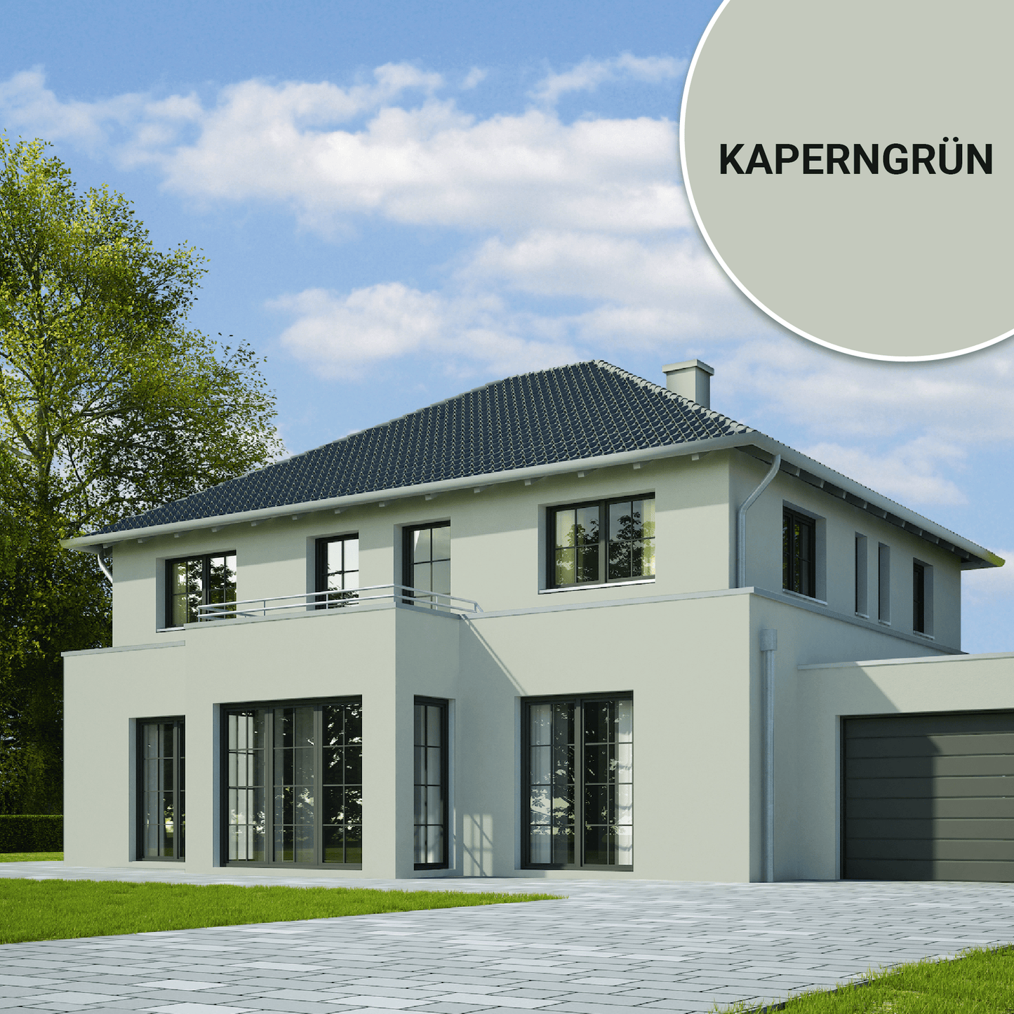 Derendo Fassadenfarbe Kaperngruen mit ULTRA Wetterschutz und Abperleffekt in 2.5L – Produktbild von Derendo