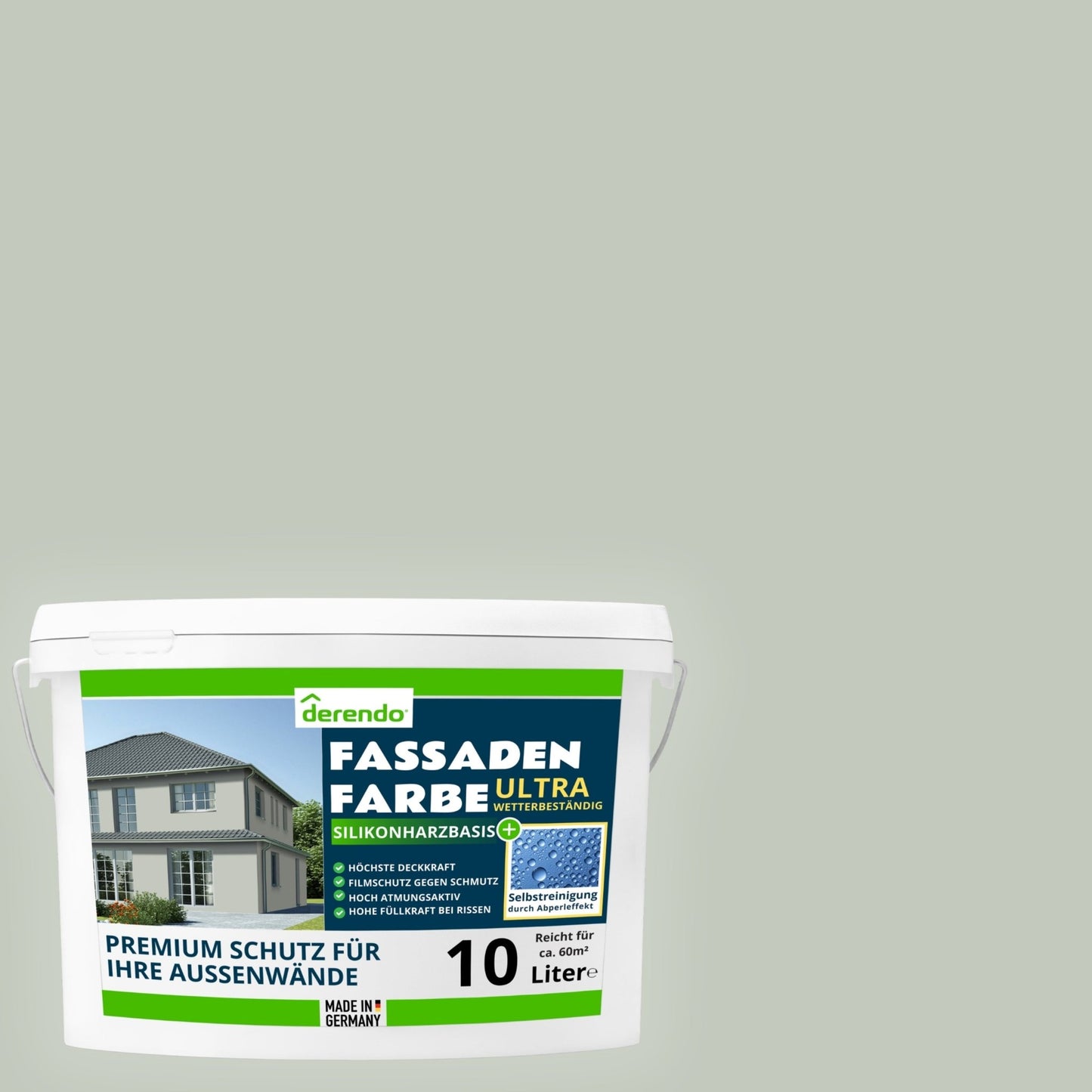 Derendo Fassadenfarbe Kaperngruen mit ULTRA Wetterschutz und Abperleffekt - 4251604918390 - Derendo