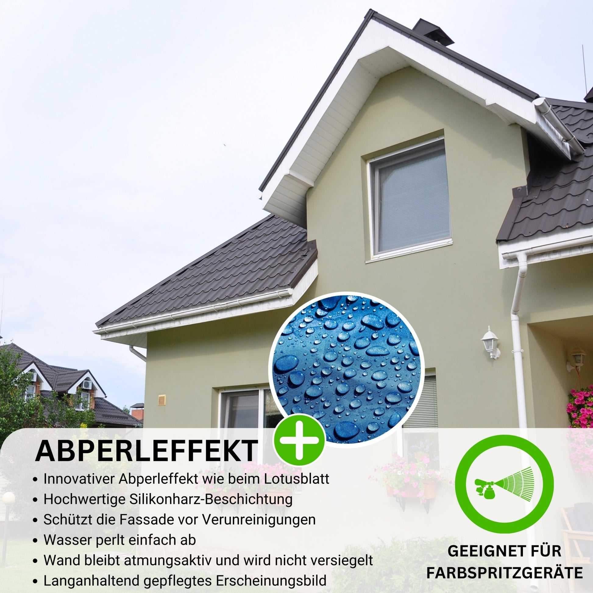 Derendo Fassadenfarbe Kaperngruen mit ULTRA Wetterschutz und Abperleffekt - 4251604915825 - Derendo