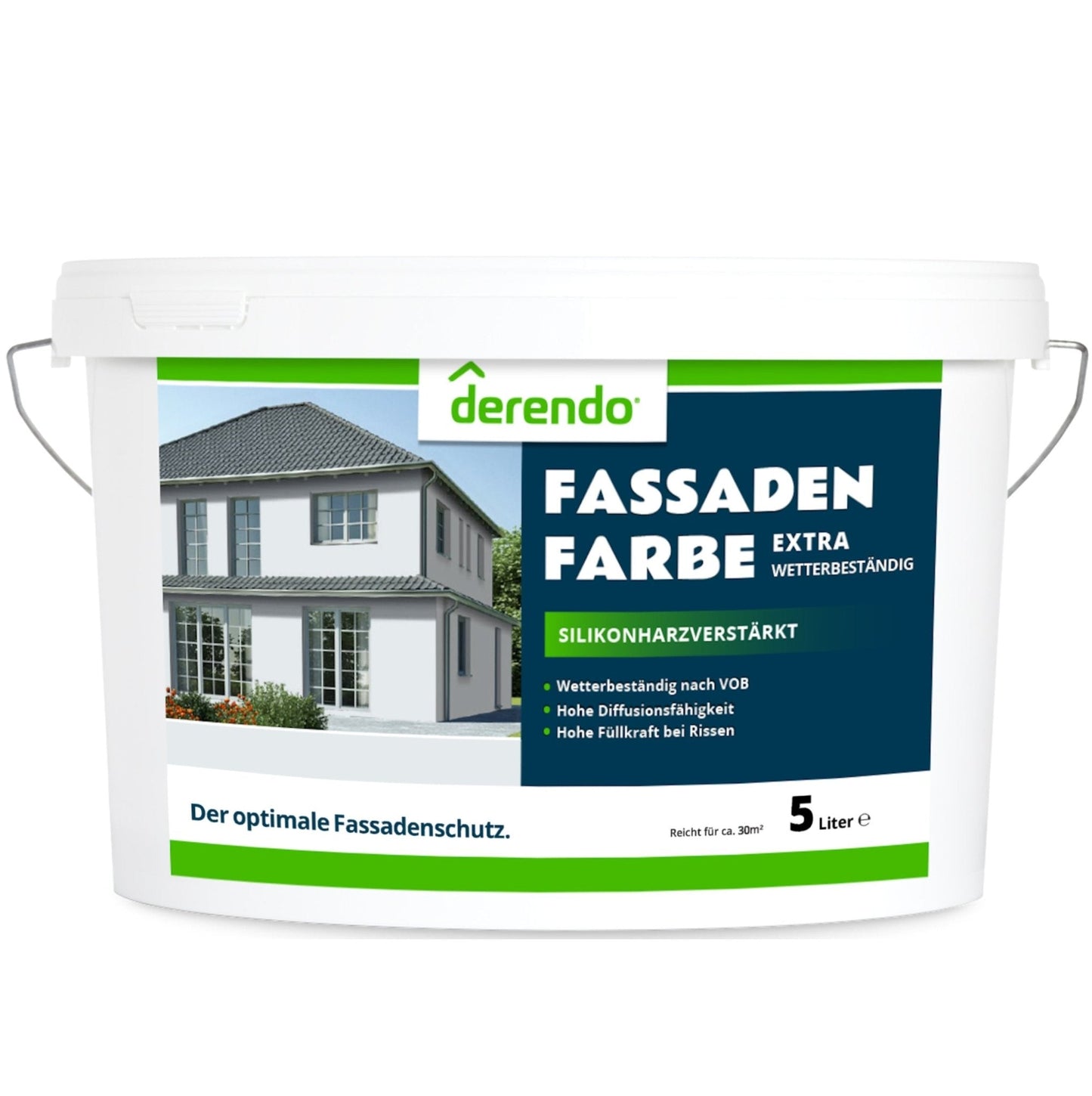 Derendo Fassadenfarbe Lichtgrau mit EXTRA Wetterschutz in 2.5 Liter – Produktbild von Derendo