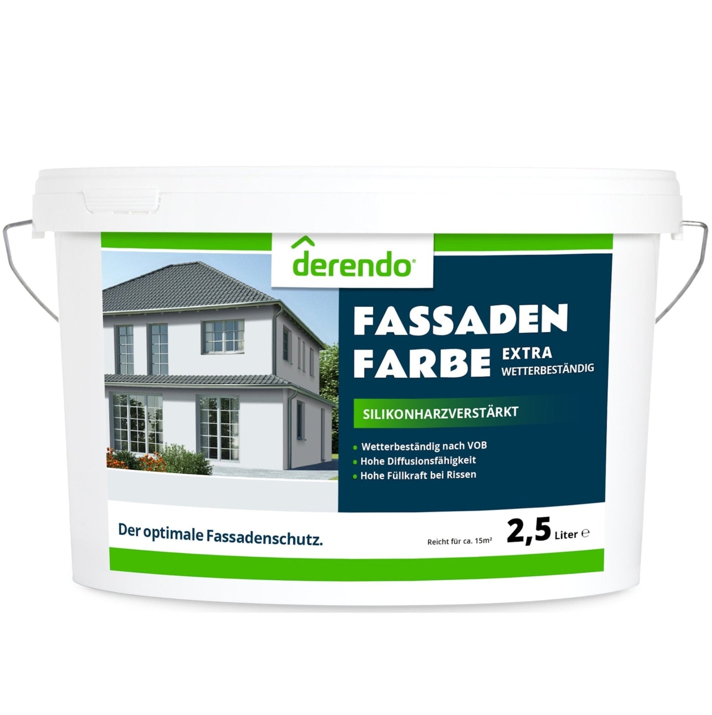 Derendo Fassadenfarbe Lichtgrau mit EXTRA Wetterschutz in 2.5 Liter – Produktbild von Derendo
