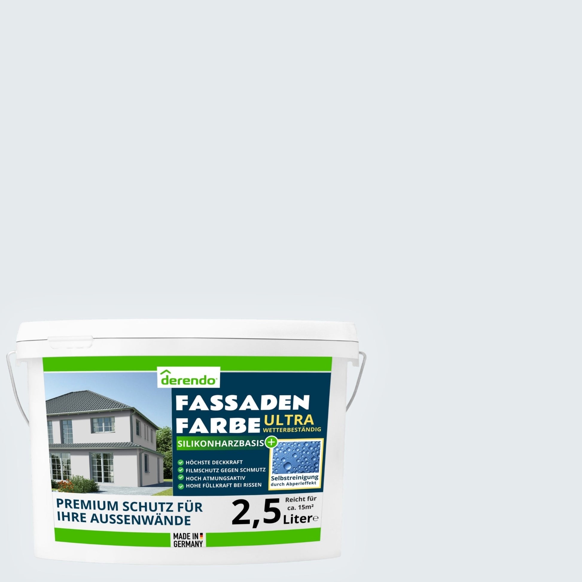 Derendo Fassadenfarbe Lichtgrau mit ULTRA Wetterschutz und Abperleffekt - 4251604999993 - Derendo