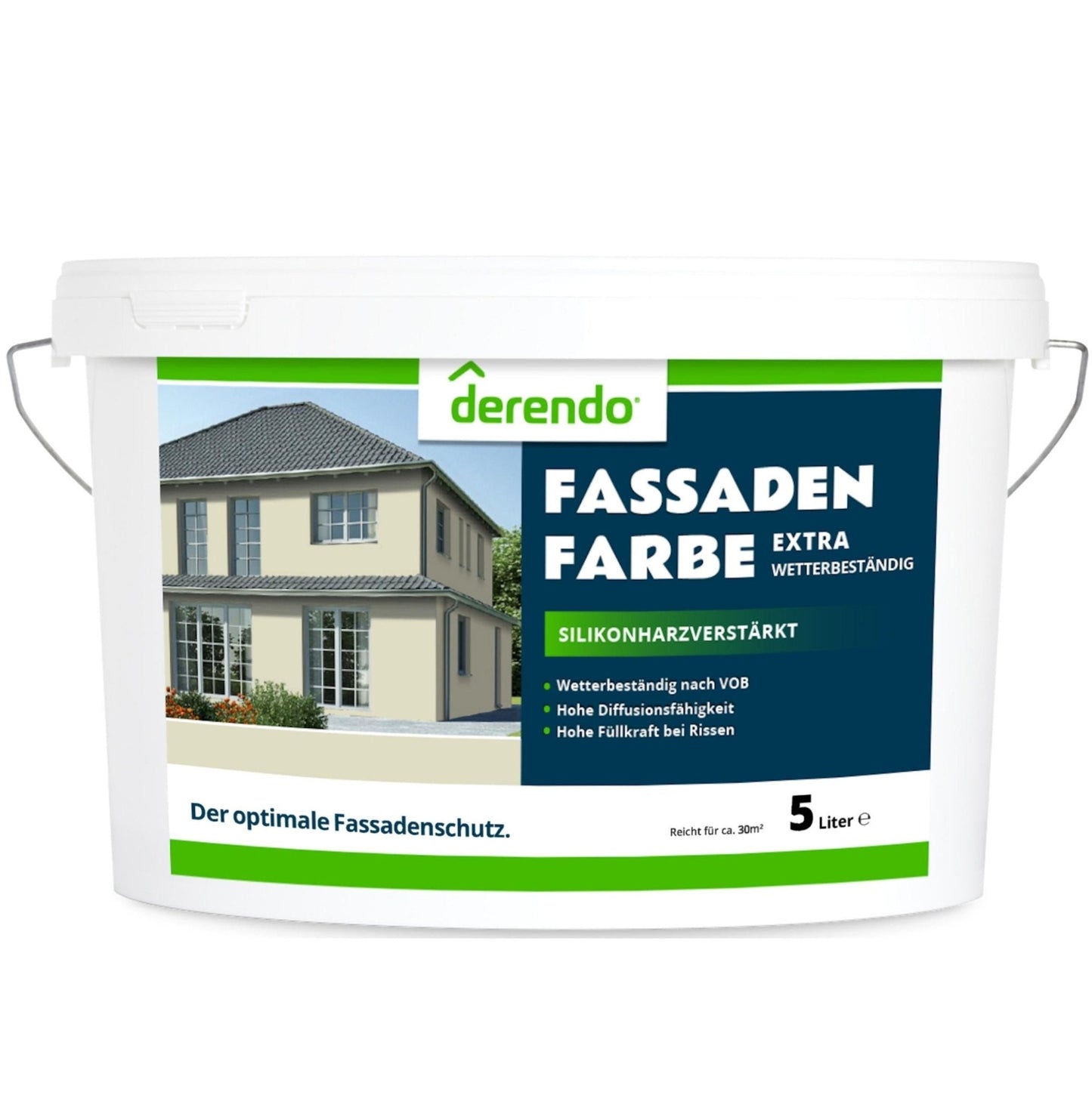 Derendo Fassadenfarbe Mauvegruen mit EXTRA Wetterschutz in 2.5 Liter – Produktbild von Derendo