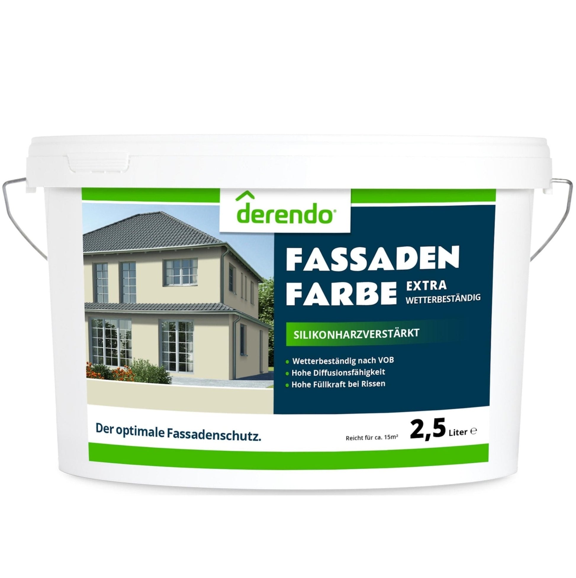 Derendo Fassadenfarbe Mauvegruen mit EXTRA Wetterschutz in 2.5 Liter – Produktbild von Derendo
