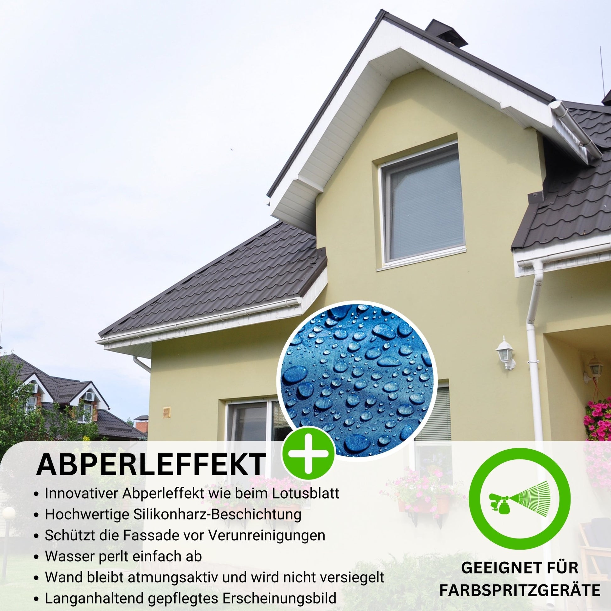 Derendo Fassadenfarbe Mauvegruen mit ULTRA Wetterschutz und Abperleffekt - 4251604915825 - Derendo