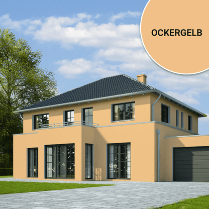 Derendo Fassadenfarbe Ockergelb mit ULTRA Wetterschutz und Abperleffekt in 2.5L – Produktbild von Derendo