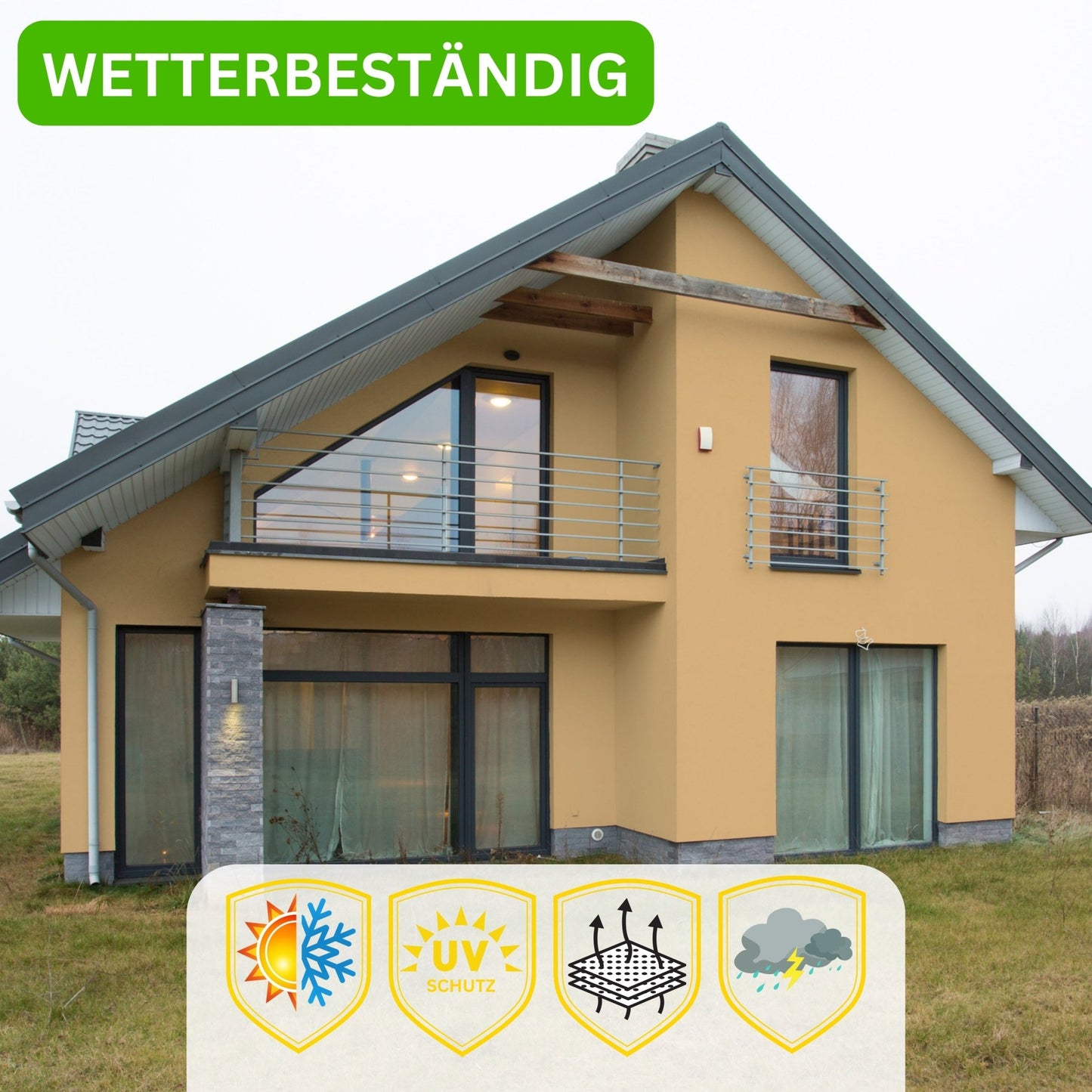 Derendo Fassadenfarbe Ockergelb mit ULTRA Wetterschutz und Abperleffekt - 4251604915627 - Derendo