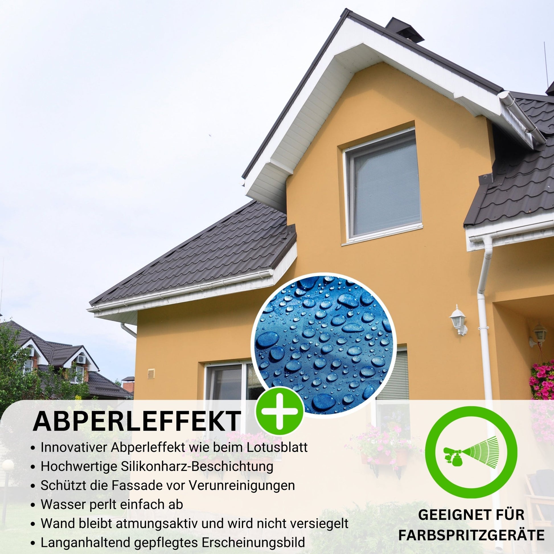 Derendo Fassadenfarbe Ockergelb mit ULTRA Wetterschutz und Abperleffekt - 4251604915627 - Derendo