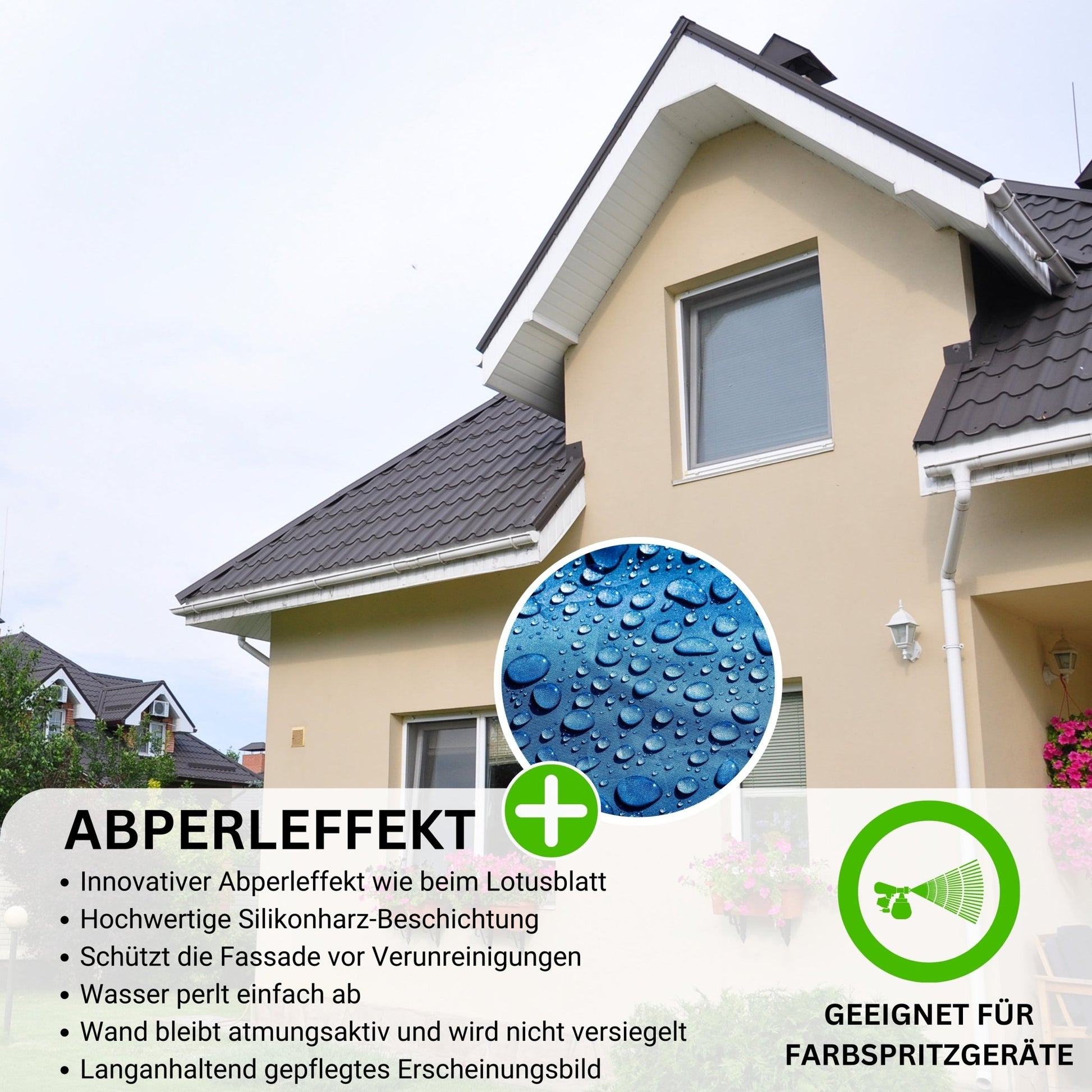 Derendo Fassadenfarbe Perlbeige mit ULTRA Wetterschutz und Abperleffekt - 4251604914859 - Derendo