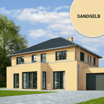 Derendo Fassadenfarbe Sandgelb mit ULTRA Wetterschutz und Abperleffekt in 10L – Produktbild von Derendo