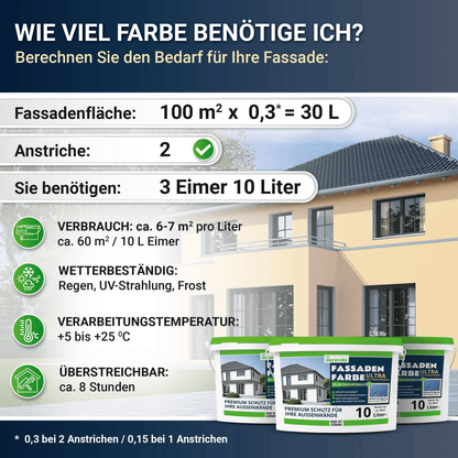 Derendo Fassadenfarbe Sandgelb mit ULTRA Wetterschutz und Abperleffekt in 10L – Produktbild von Derendo