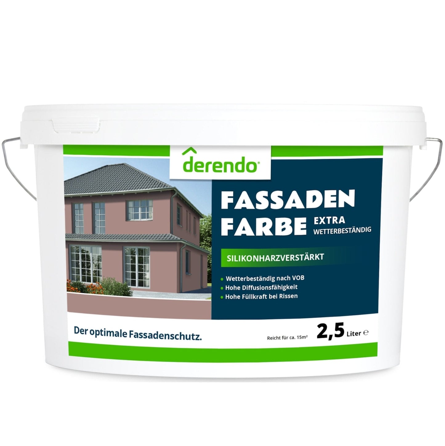 Derendo Fassadenfarbe Schokobraun mit EXTRA Wetterschutz in 2.5 Liter – Produktbild von Derendo