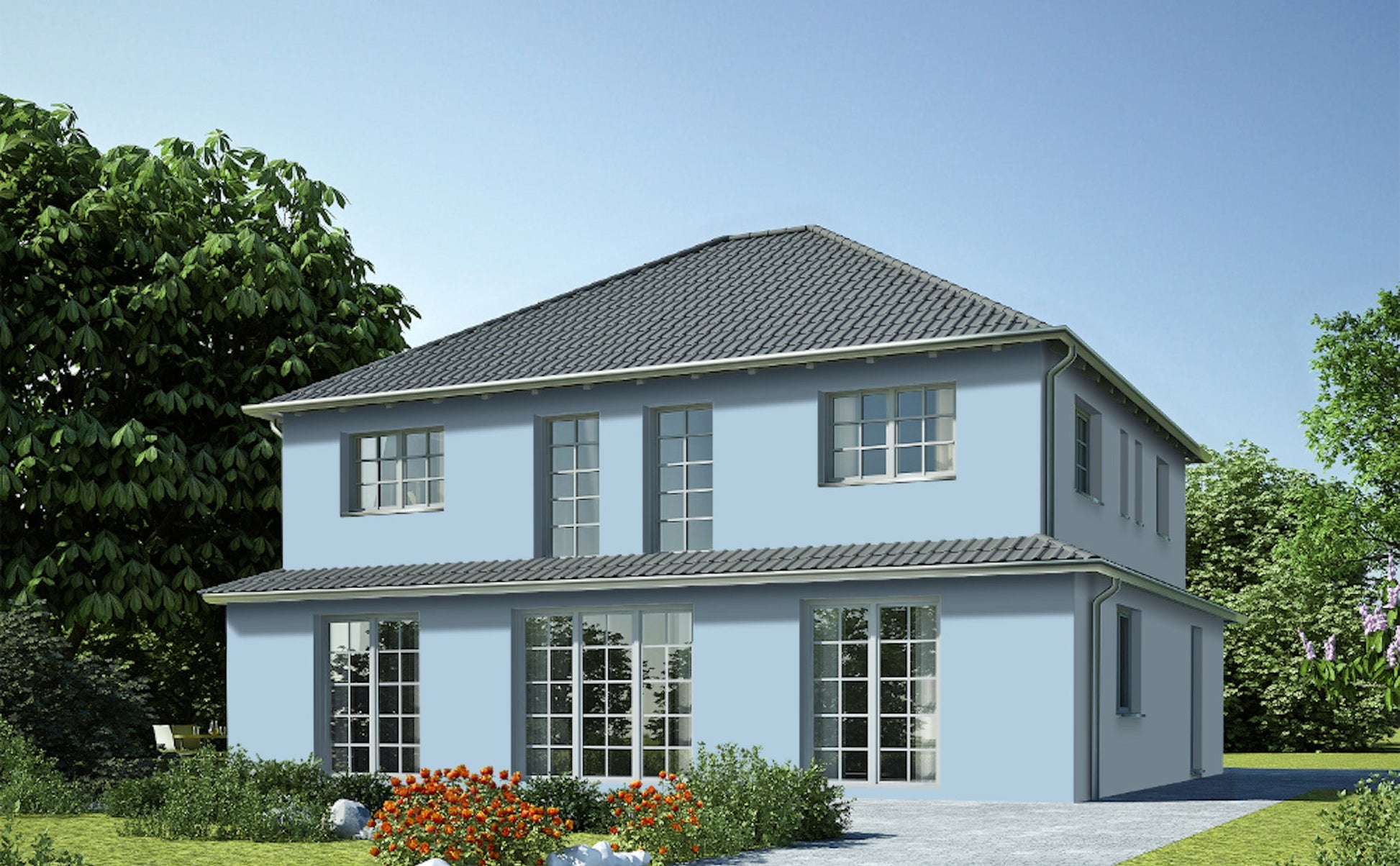 Derendo Fassadenfarbe Taubenblau mit EXTRA Wetterschutz - 4251604915870 - Derendo
