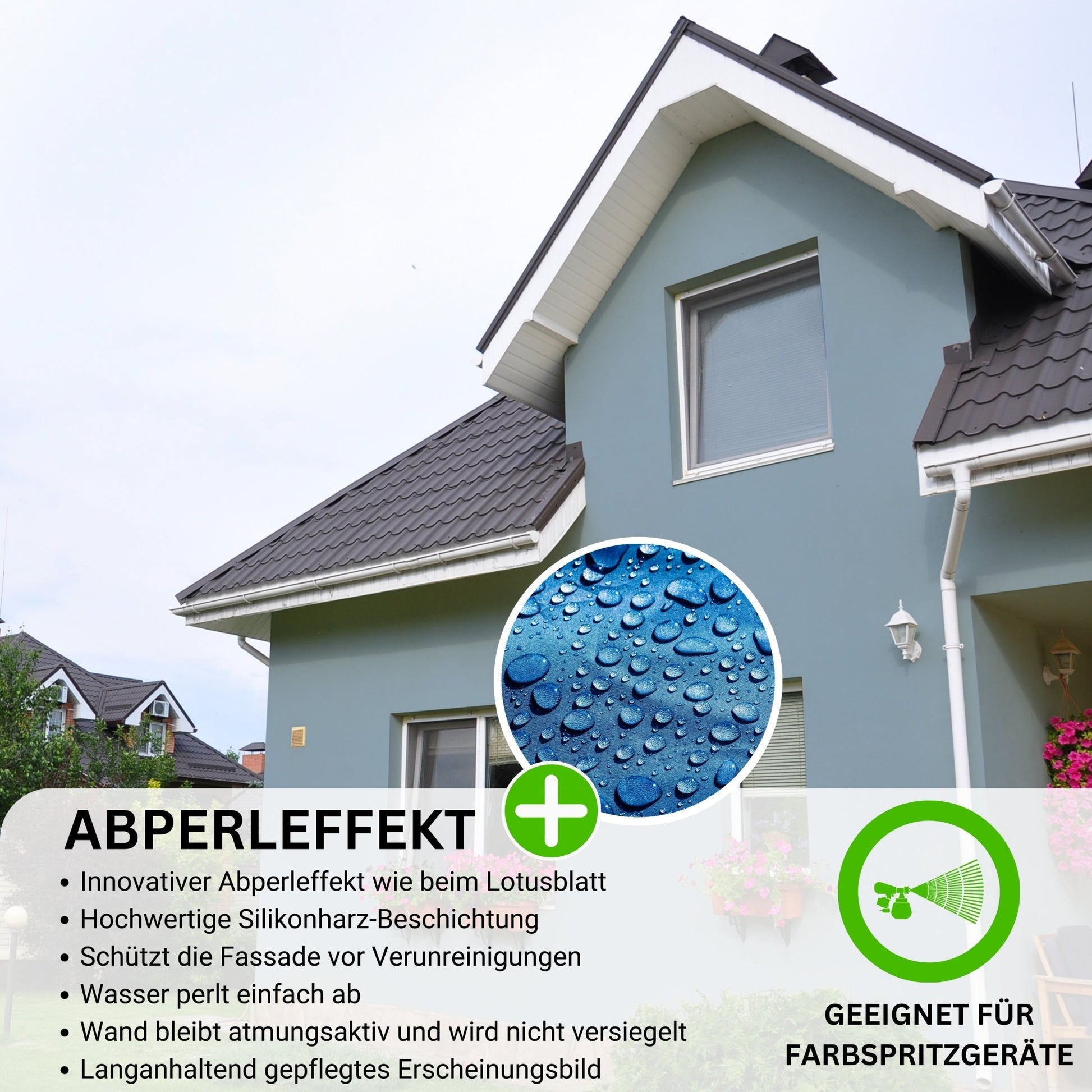 Derendo Fassadenfarbe Taubenblau mit ULTRA Wetterschutz und Abperleffekt - 4251604915931 - Derendo