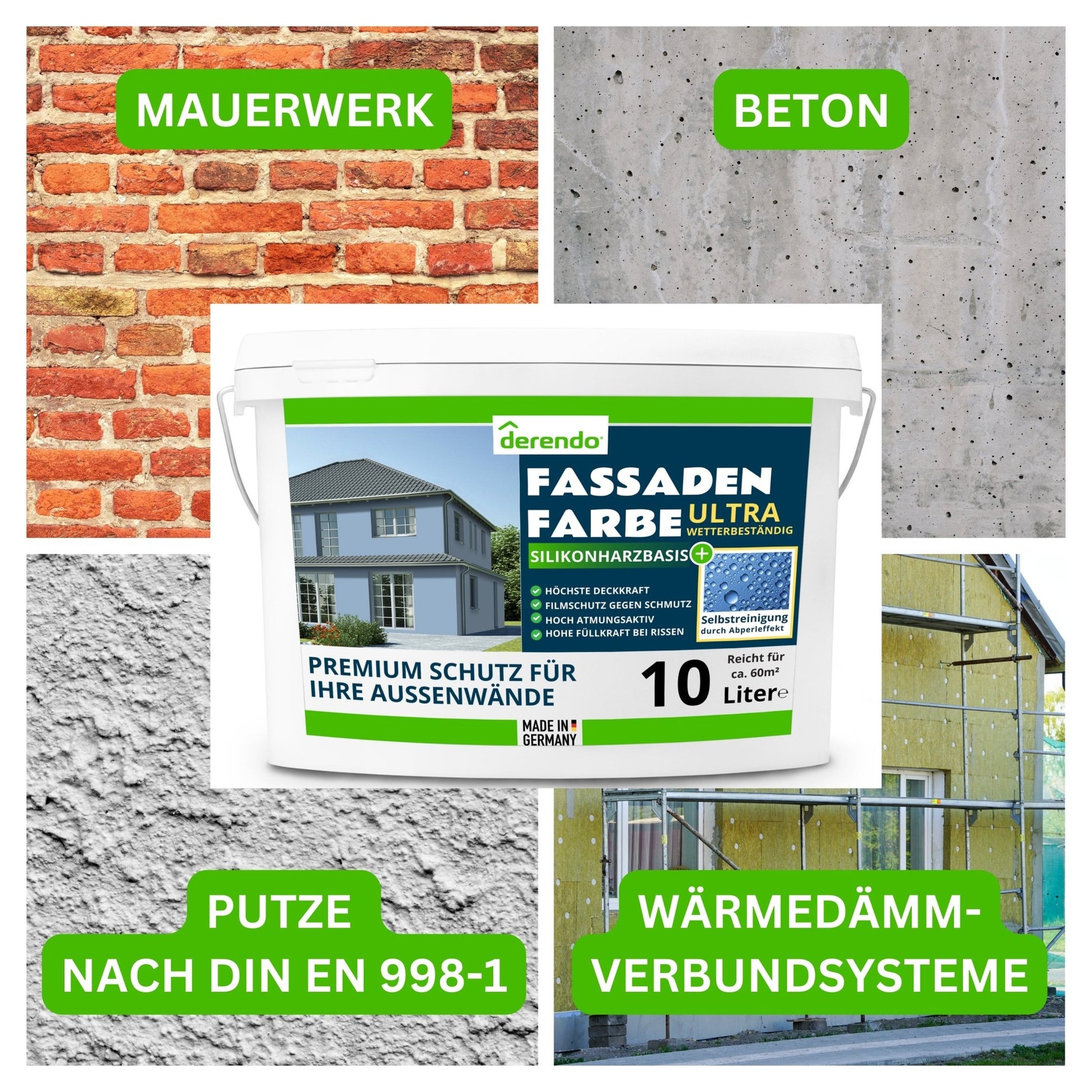 Derendo Fassadenfarbe Taubenblau mit ULTRA Wetterschutz und Abperleffekt - 4251604915931 - Derendo
