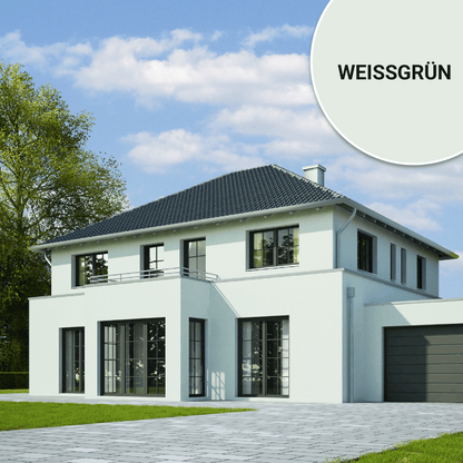 Derendo Fassadenfarbe Weissgrün mit ULTRA Wetterschutz und Abperleffekt in 10L – Produktbild von Derendo