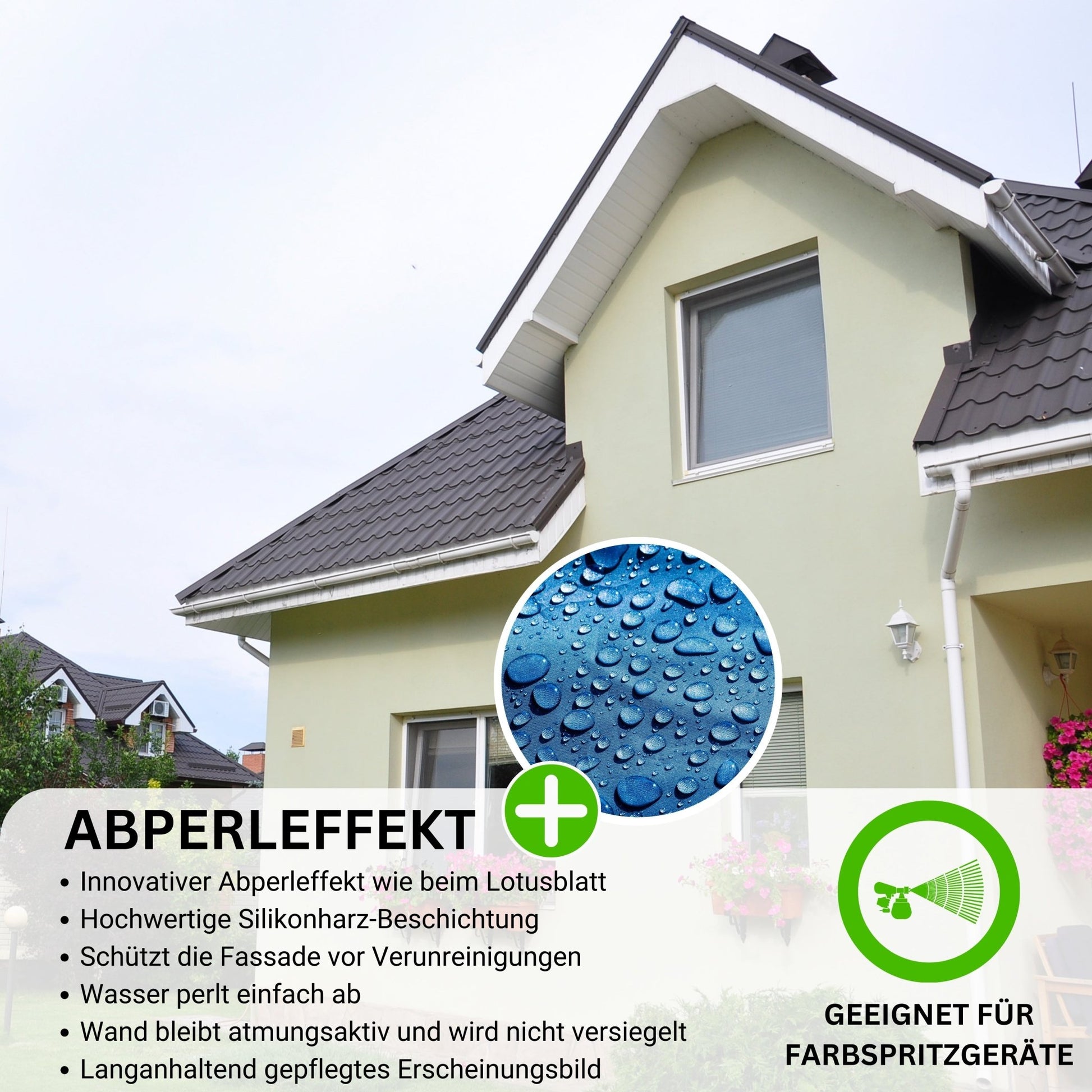 Derendo Fassadenfarbe Weissgrün mit ULTRA Wetterschutz und Abperleffekt - 4251604915825 - Derendo