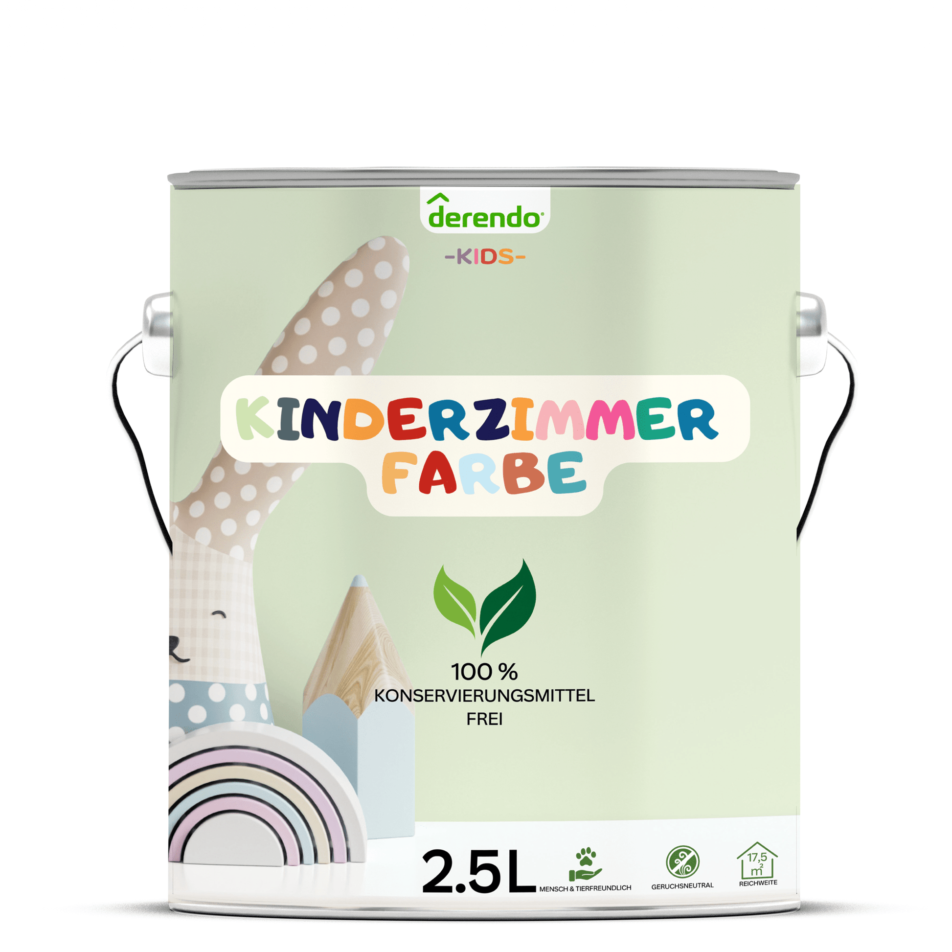 Derendo Kinderzimmer Wandfarbe - Froschgrün in 2.5 Liter – Produktbild von Derendo