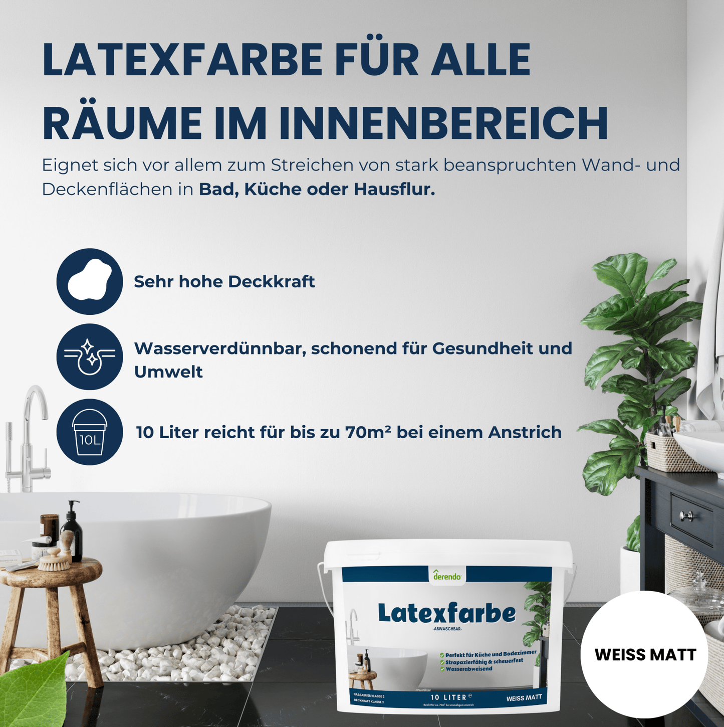 Derendo Latexfarbe Weiß Matt abwaschbar - 4251604926029 - Derendo