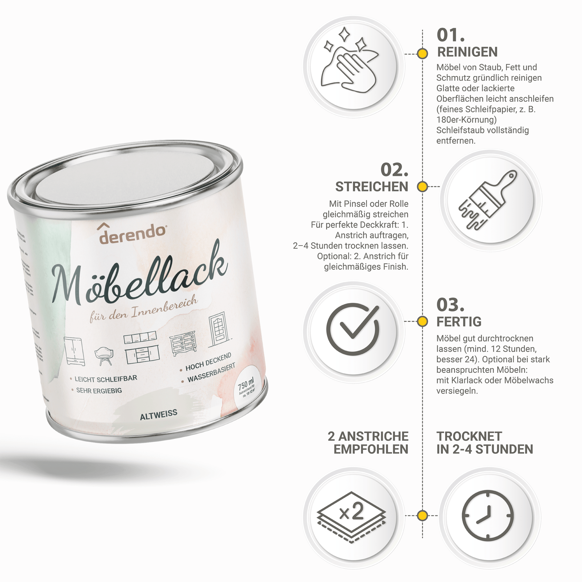 Derendo® Möbelfarbe Altweiss 750ml – Möbelfarbe ohne Schleifen in – Produktbild von Derendo