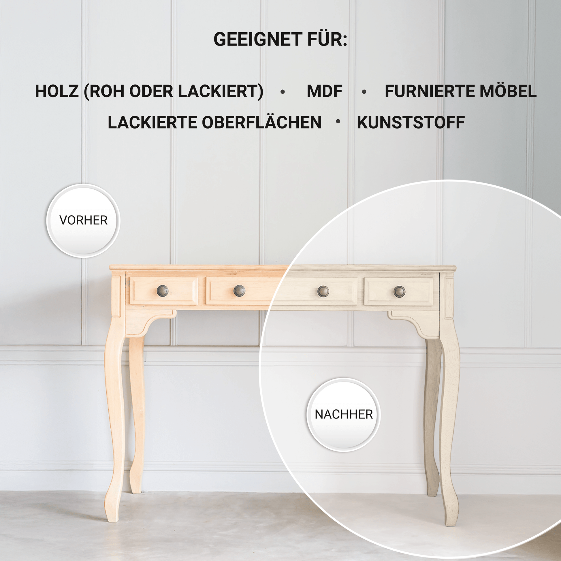 Derendo Möbelfarbe Creme 2,5 L – Holzfarbe für Innen – Ohne Schleifen, Hochdeckend & Wasserbasiert – Für Möbel, Türen & Küchen – Umweltfreundlich & Geruchsarm - 4251604929358 - Derendo