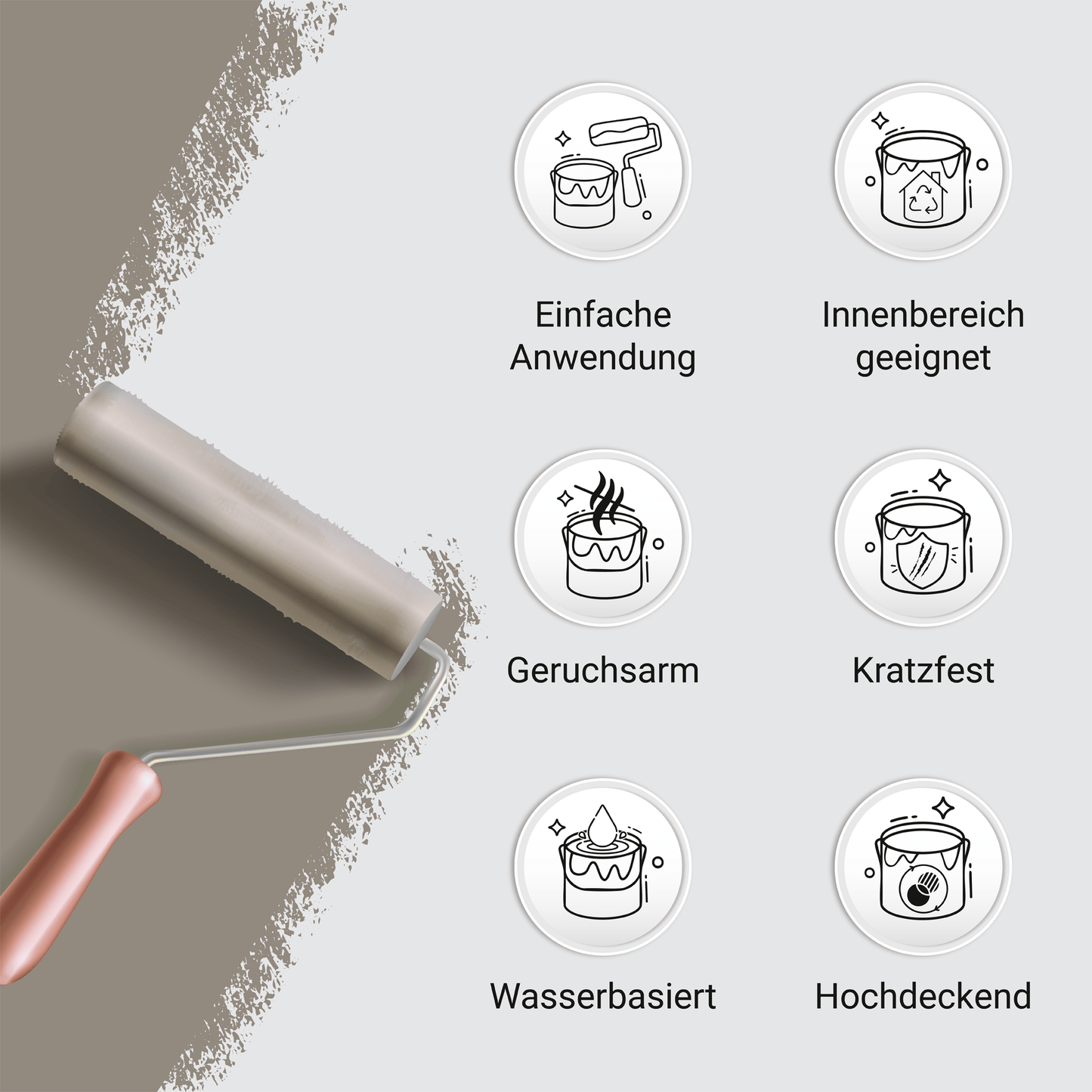 Derendo Möbelfarbe Helles Grau 2,5 L – Holzfarbe für Innen – Ohne Schleifen, Hochdeckend & Wasserbasiert – Für Möbel, Türen & Küchen – Umweltfreundlich & Geruchsarm - 4251604929372 - Derendo