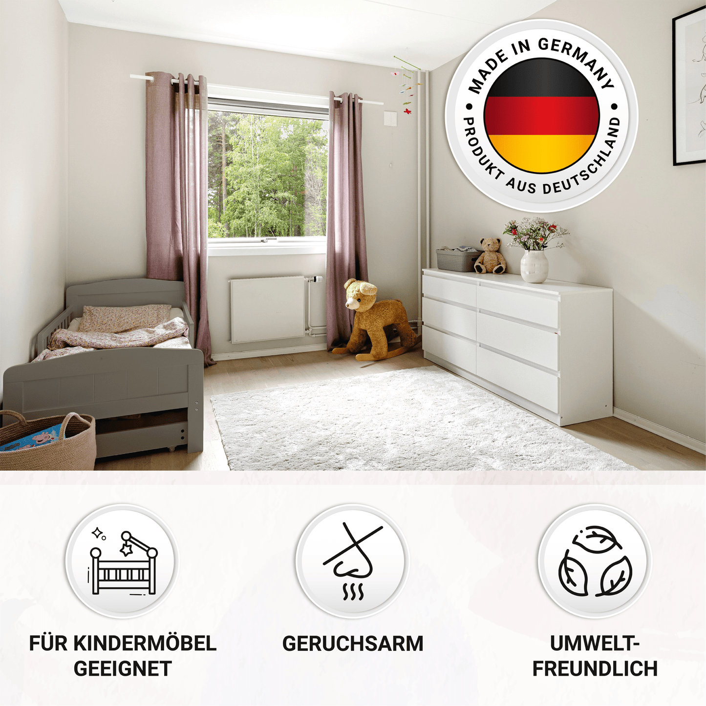 Derendo Möbelfarbe Helles Grau 2,5 L – Holzfarbe für Innen – Ohne Schleifen, Hochdeckend & Wasserbasiert – Für Möbel, Türen & Küchen – Umweltfreundlich & Geruchsarm - 4251604929372 - Derendo