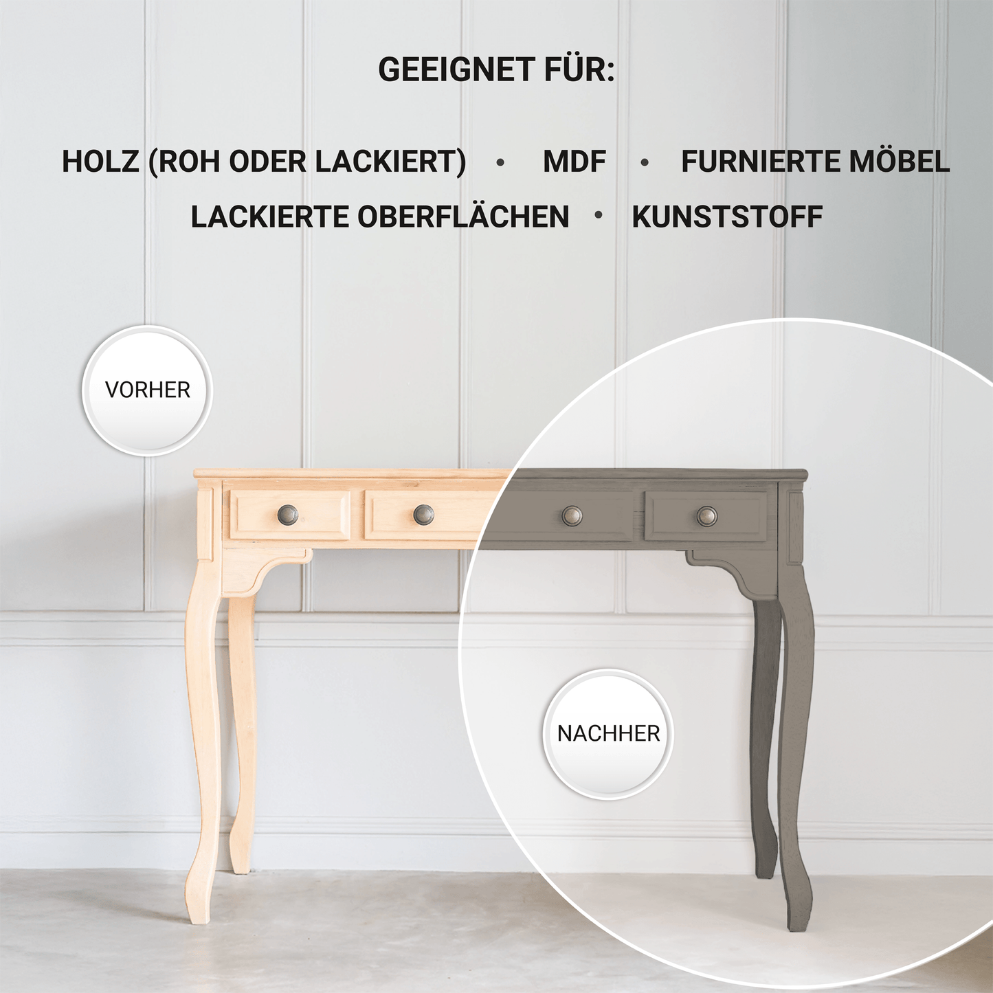 Derendo Möbelfarbe Helles Grau 2,5 L – Holzfarbe für Innen – Ohne Schleifen, Hochdeckend & Wasserbasiert – Für Möbel, Türen & Küchen – Umweltfreundlich & Geruchsarm - 4251604929372 - Derendo