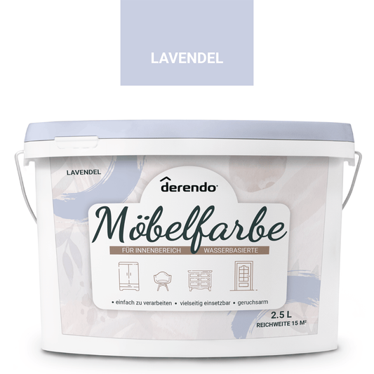 Derendo Möbelfarbe Lavendel 2,5 L – Holzfarbe für Innen – Ohne Schleifen, Hochdeckend & Wasserbasiert – Für Möbel, Türen & Küchen – Umweltfreundlich & Geruchsarm - 4251604929402 - Derendo