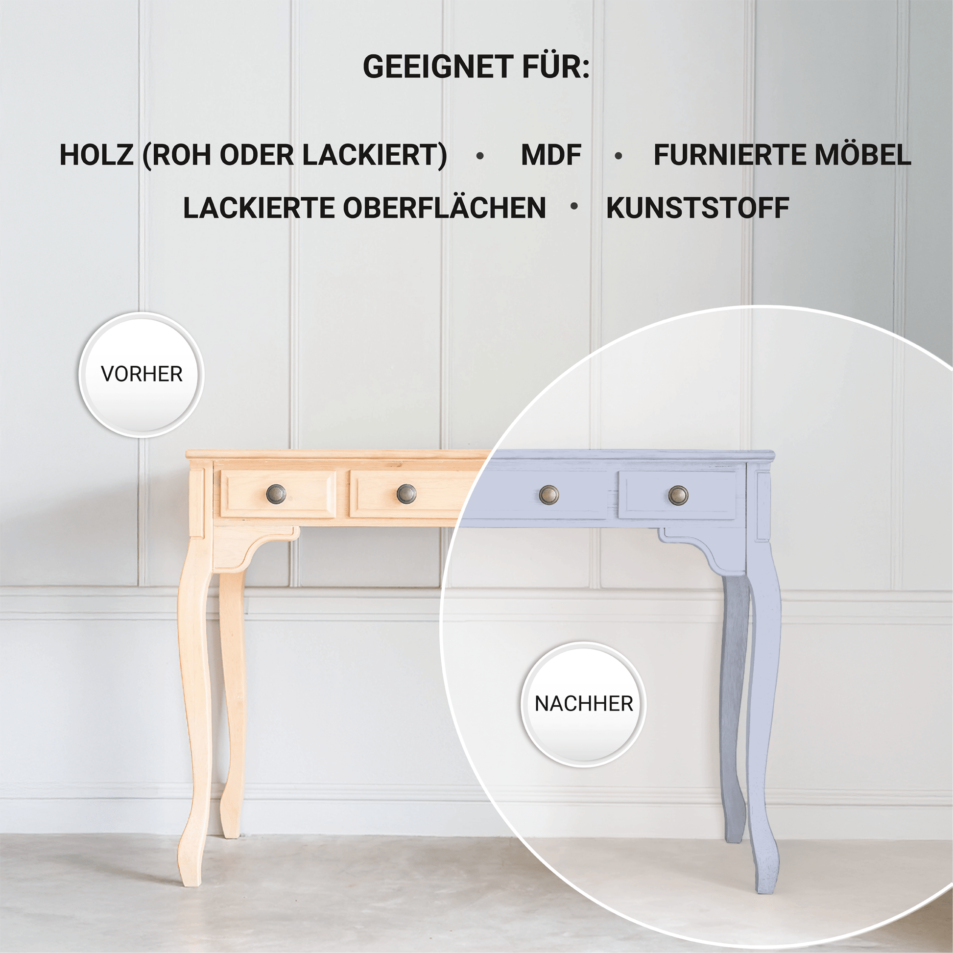 Derendo Möbelfarbe Lavendel 2,5 L – Holzfarbe für Innen – Ohne Schleifen, Hochdeckend & Wasserbasiert – Für Möbel, Türen & Küchen – Umweltfreundlich & Geruchsarm - 4251604929402 - Derendo