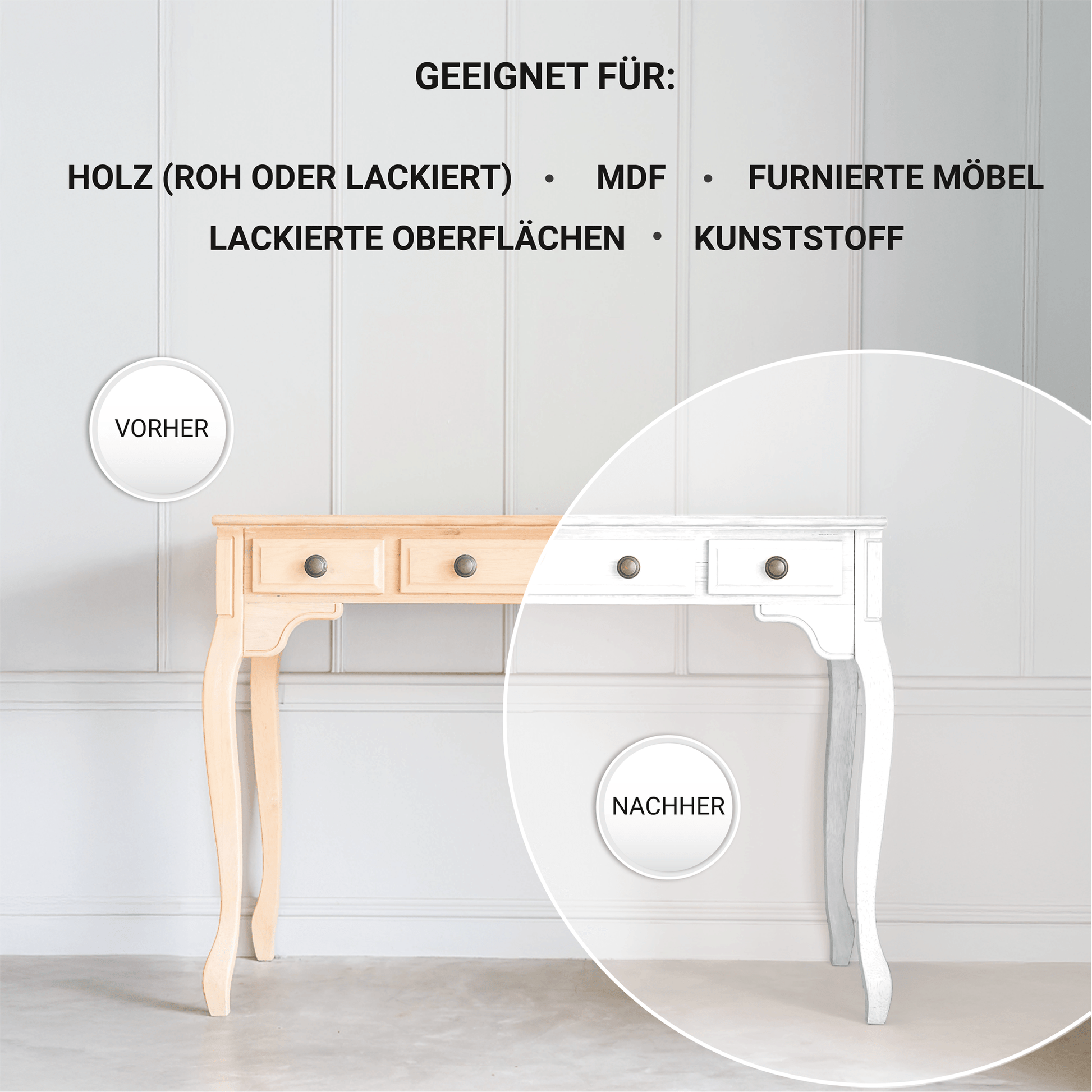 Derendo Möbelfarbe Reinweiss 2,5 L – Holzfarbe für Innen – Ohne Schleifen, Hochdeckend & Wasserbasiert – Für Möbel, Türen & Küchen – Umweltfreundlich & Geruchsarm - 4251604929662 - Derendo