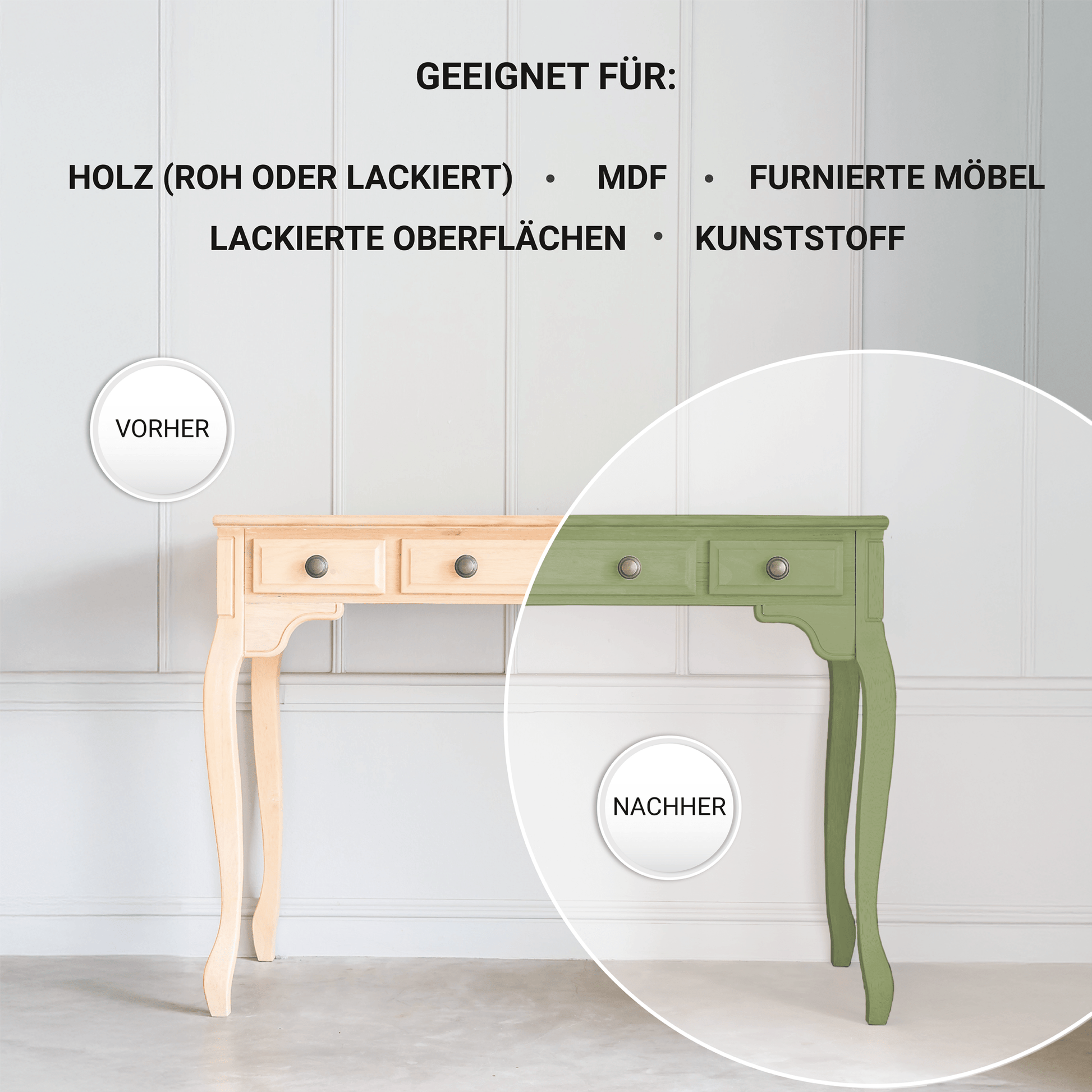 Derendo Möbelfarbe Salbeigrün 2,5 L – Holzfarbe für Innen – Ohne Schleifen, Hochdeckend & Wasserbasiert – Für Möbel, Türen & Küchen – Umweltfreundlich & Geruchsarm - 4251604929327 - Derendo