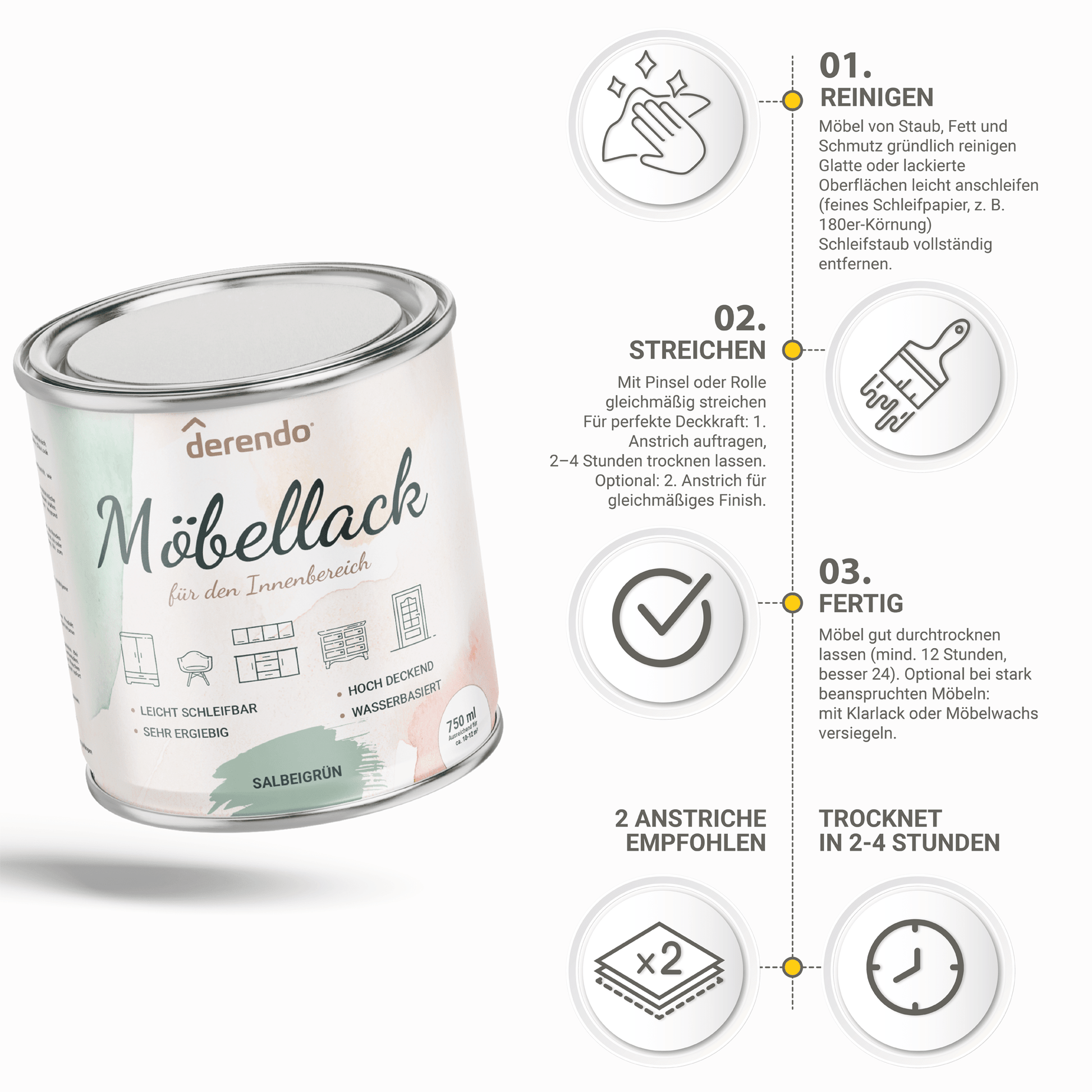 Derendo® Möbelfarbe Salbeigrün 750ml – Möbelfarbe ohne Schleifen in – Produktbild von Derendo
