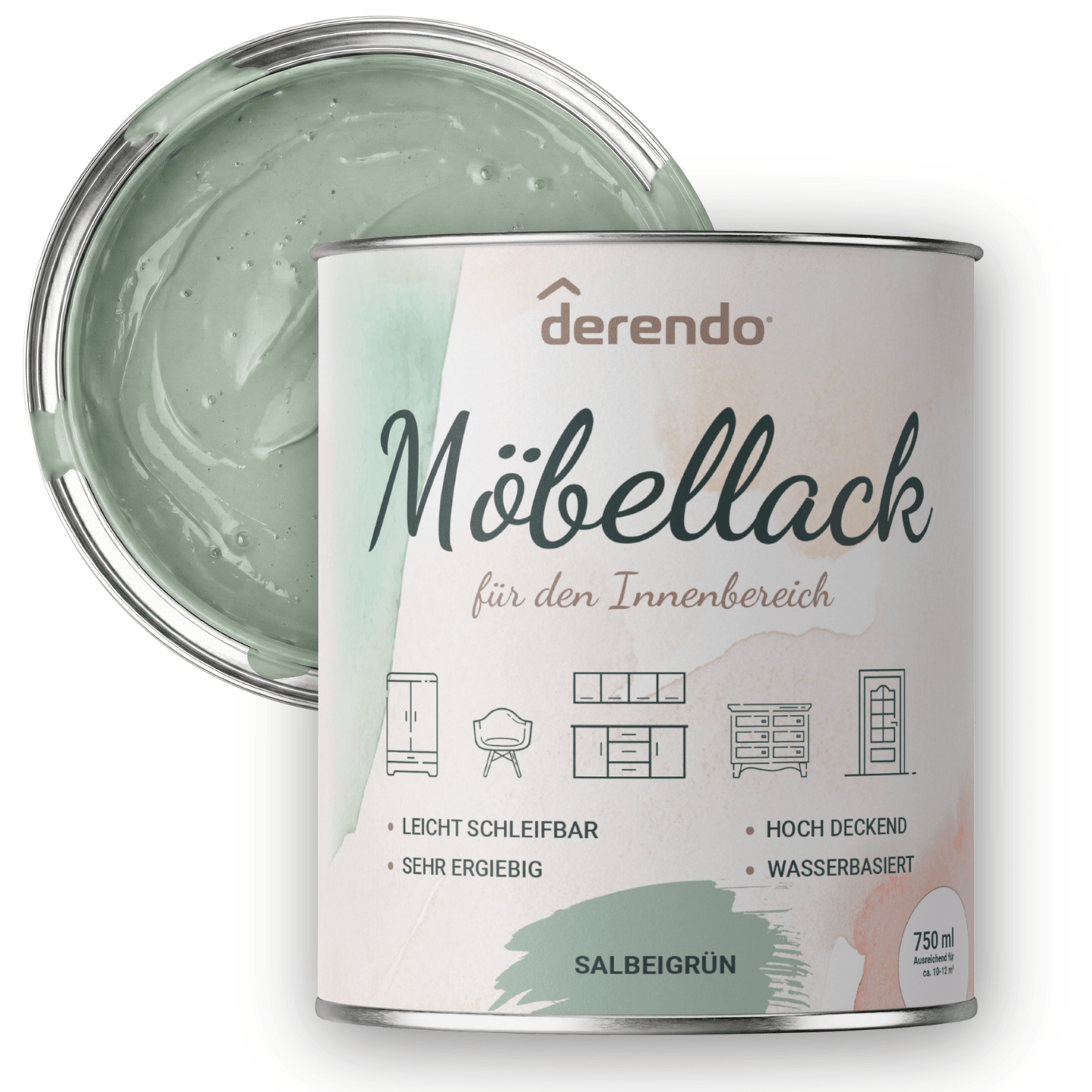 Derendo® Möbelfarbe Salbeigrün 750ml – Möbelfarbe ohne Schleifen in – Produktbild von Derendo