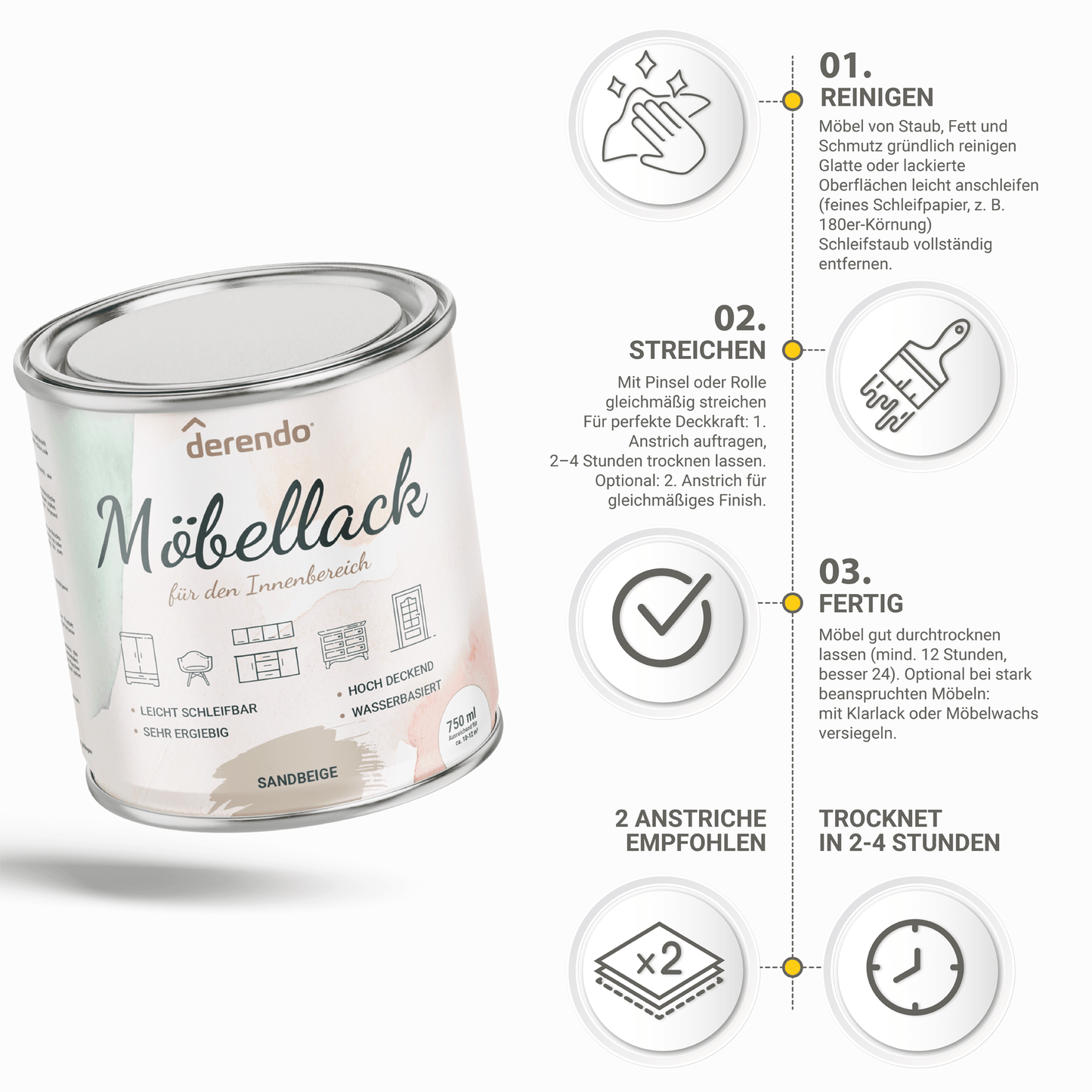 Derendo® Möbelfarbe Sandbeige 750ml – Möbelfarbe ohne Schleifen in – Produktbild von Derendo