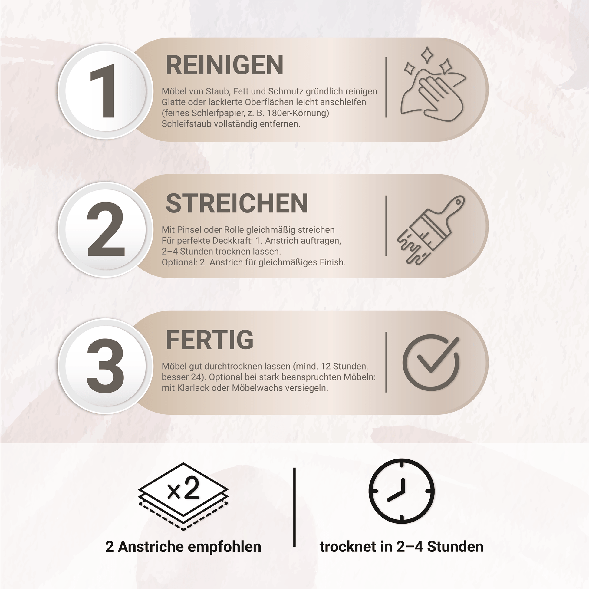 Derendo Möbelfarbe Sanftes Rosé 2,5 L – Holzfarbe für Innen – Ohne Schleifen, Hochdeckend & Wasserbasiert – Für Möbel, Türen & Küchen – Umweltfreundlich & Geruchsarm - 4251604929389 - Derendo