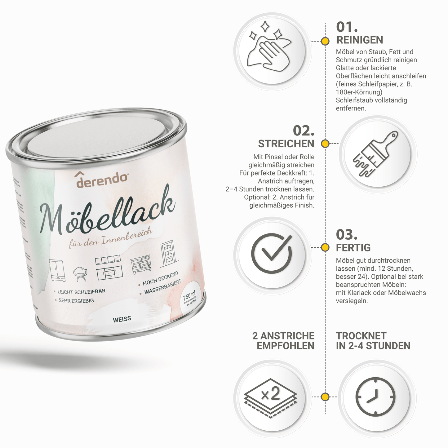 Derendo® Möbelfarbe Weiss 750ml – Möbelfarbe ohne Schleifen in – Produktbild von Derendo
