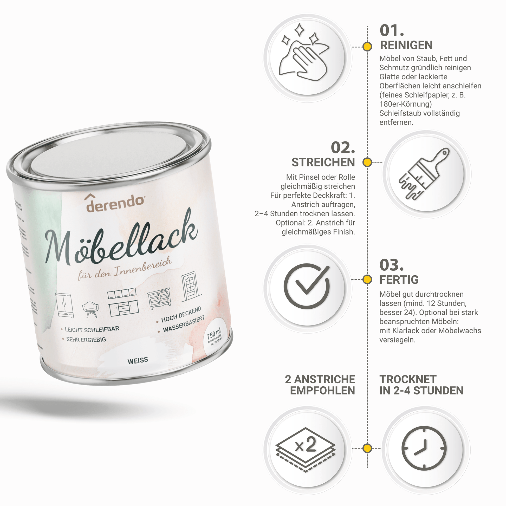 Derendo® Möbelfarbe Weiss 750ml – Möbelfarbe ohne Schleifen in – Produktbild von Derendo