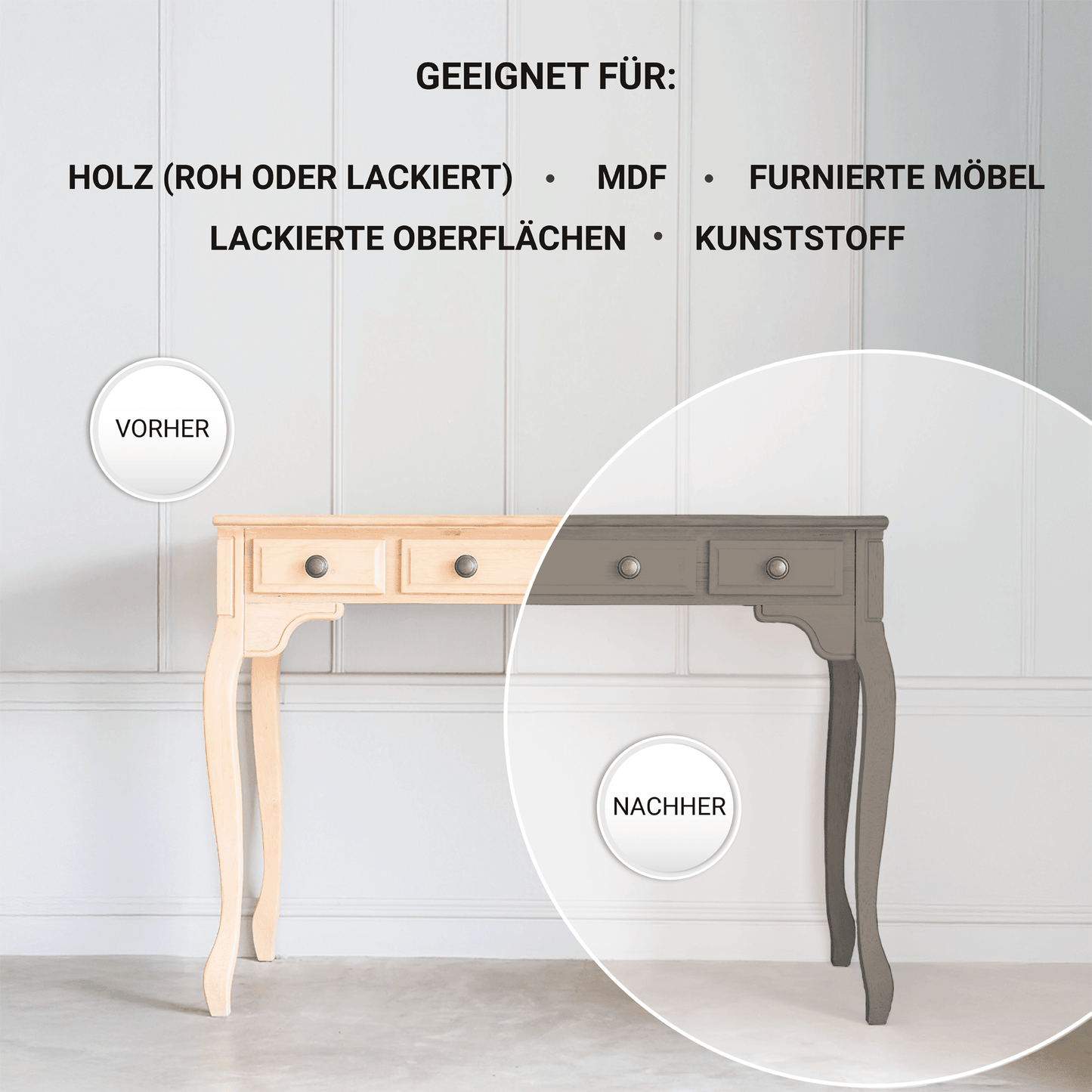 Derendo Möbelfarbe Helles Grau 2,5 L – Holzfarbe für Innen – Ohne Schleifen, Hochdeckend & Wasserbasiert – Für Möbel, Türen & Küchen – Umweltfreundlich & Geruchsarm in – Produktbild von Derendo