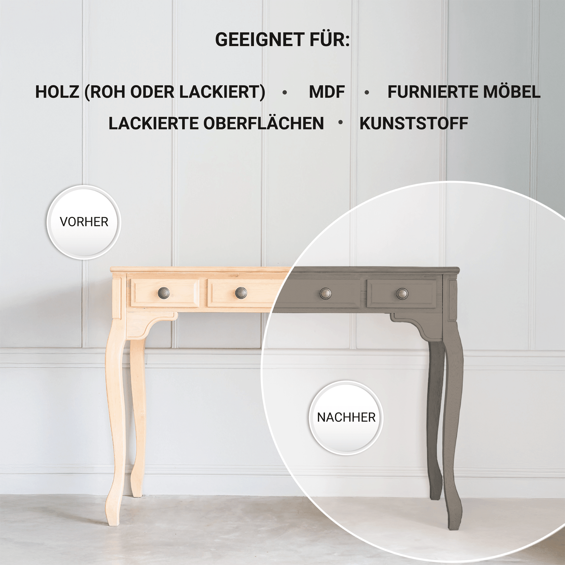 Derendo Möbelfarbe Helles Grau 2,5 L – Holzfarbe für Innen – Ohne Schleifen, Hochdeckend & Wasserbasiert – Für Möbel, Türen & Küchen – Umweltfreundlich & Geruchsarm in – Produktbild von Derendo