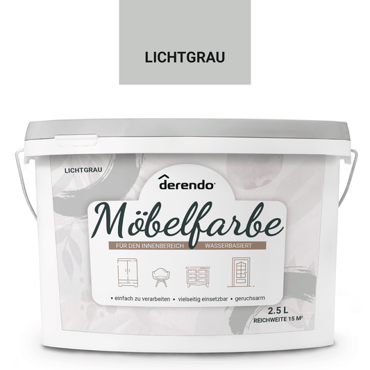 Derendo Möbelfarbe Lichtgrau 2,5 L – Holzfarbe für Innen – Ohne Schleifen, Hochdeckend & Wasserbasiert – Für Möbel, Türen & Küchen – Umweltfreundlich & Geruchsarm in – Produktbild von Derendo