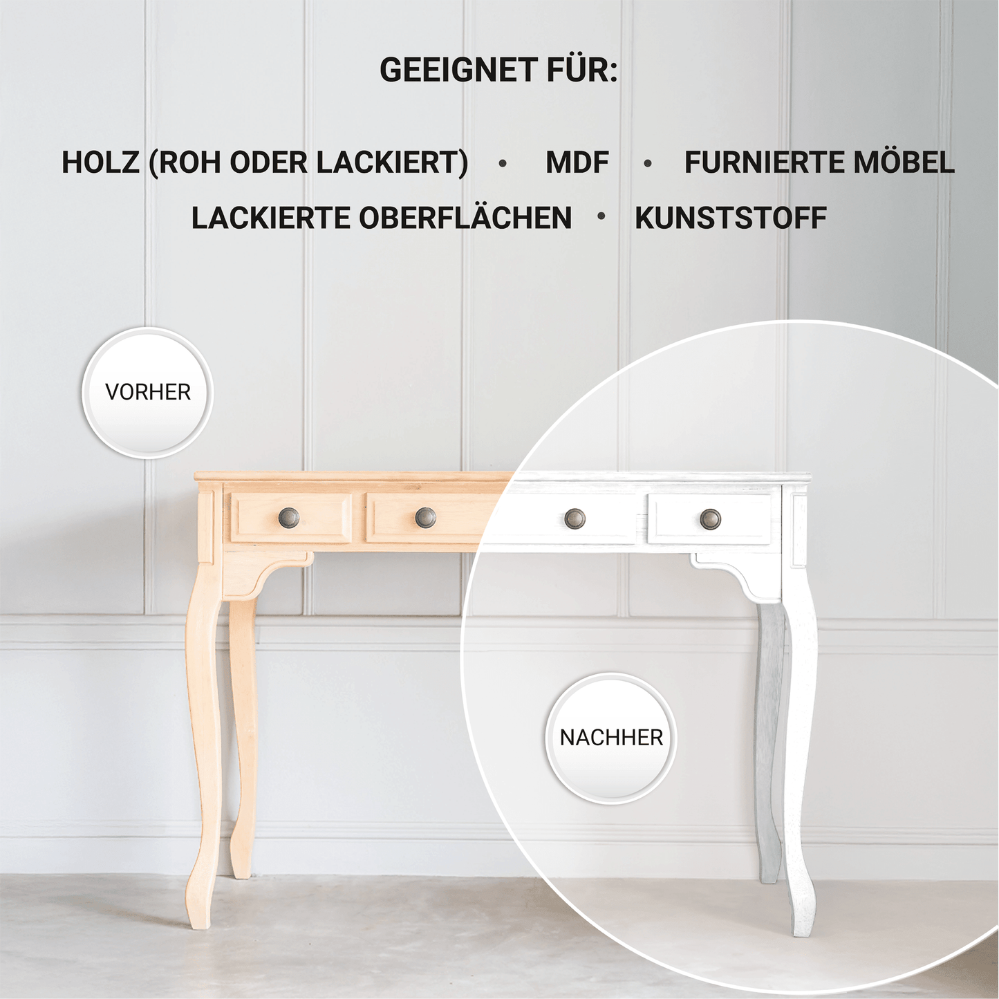 Derendo Möbelfarbe Reinweiss 2,5 L – Holzfarbe für Innen – Ohne Schleifen, Hochdeckend & Wasserbasiert – Für Möbel, Türen & Küchen – Umweltfreundlich & Geruchsarm in – Produktbild von Derendo