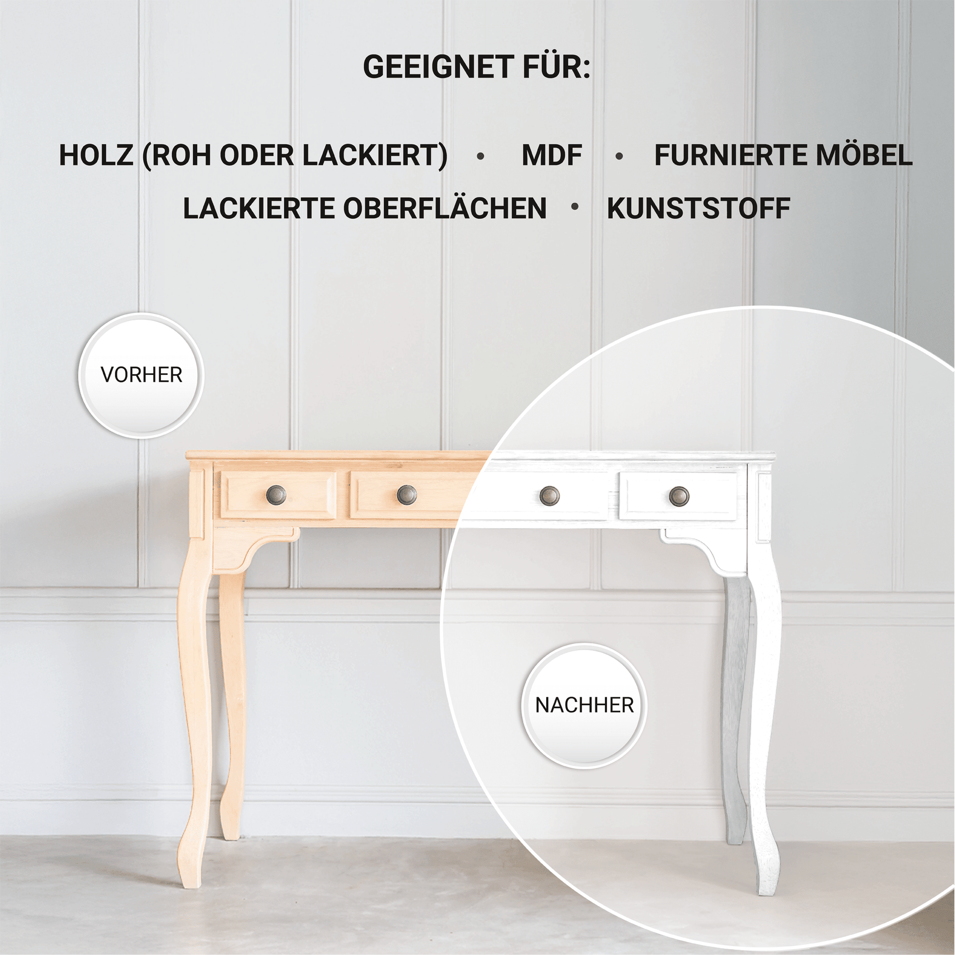 Derendo Möbelfarbe Reinweiss 2,5 L – Holzfarbe für Innen – Ohne Schleifen, Hochdeckend & Wasserbasiert – Für Möbel, Türen & Küchen – Umweltfreundlich & Geruchsarm in – Produktbild von Derendo