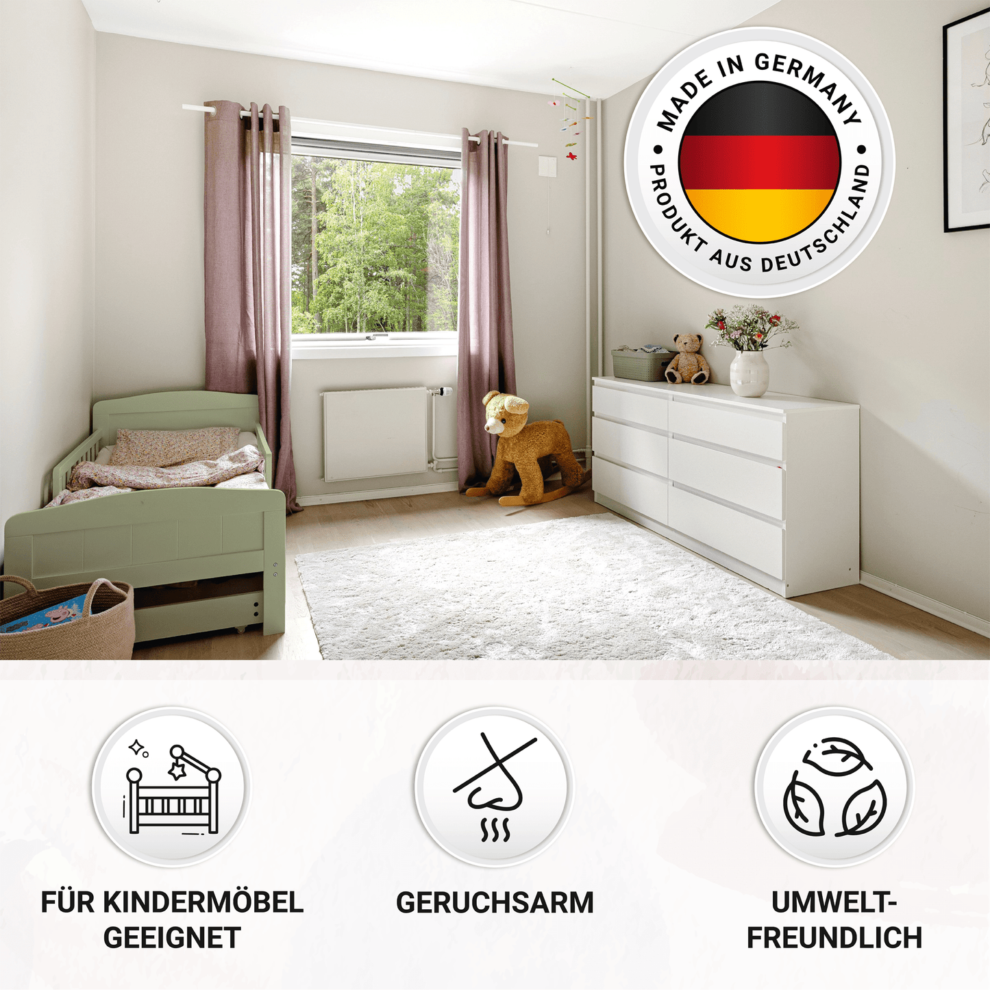 Derendo Möbelfarbe Salbeigrün 2,5 L – Holzfarbe für Innen – Ohne Schleifen, Hochdeckend & Wasserbasiert – Für Möbel, Türen & Küchen – Umweltfreundlich & Geruchsarm in – Produktbild von Derendo