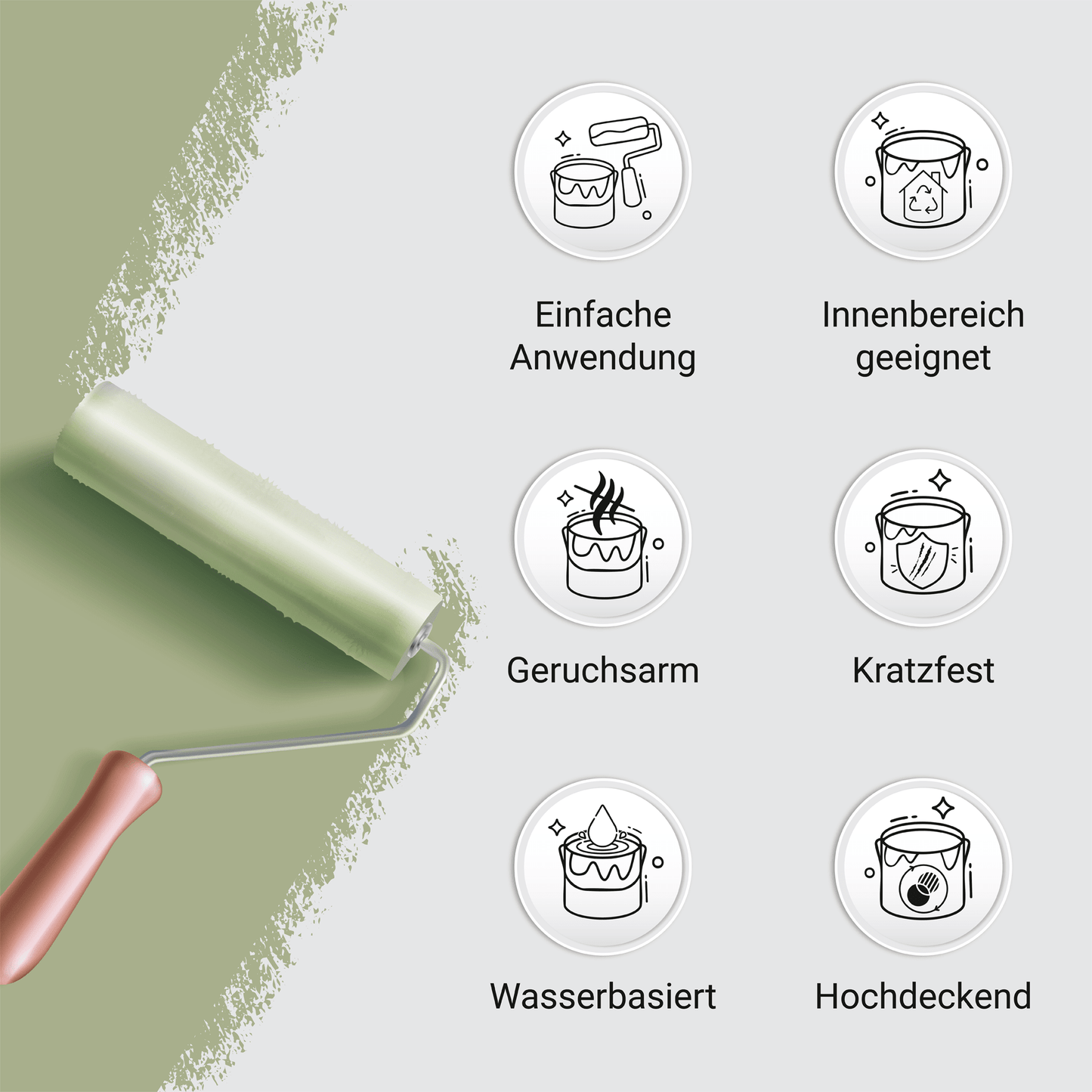Derendo Möbelfarbe Salbeigrün 2,5 L – Holzfarbe für Innen – Ohne Schleifen, Hochdeckend & Wasserbasiert – Für Möbel, Türen & Küchen – Umweltfreundlich & Geruchsarm in – Produktbild von Derendo