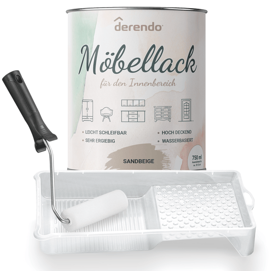 Derendo® Möbelfarbe Sandbeige 750ml – Möbelfarbe ohne Schleifen + Lackier-Roller-Set in – Produktbild von Derendo