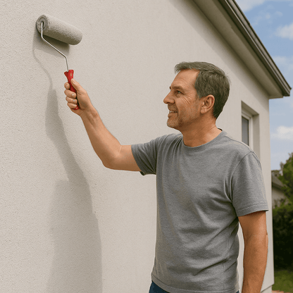 Derendo Premium Fassadenfarbe Hellgrau mit Wetterschutz und Abperleffekt in 2.5L – Produktbild von Derendo