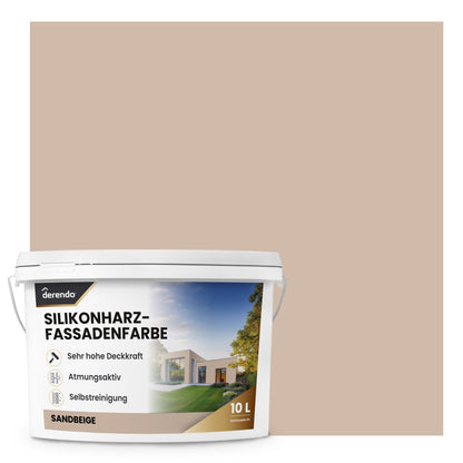 Derendo Premium Fassadenfarbe Sandbeige mit Wetterschutz und Abperleffekt in 2.5L – Produktbild von Derendo