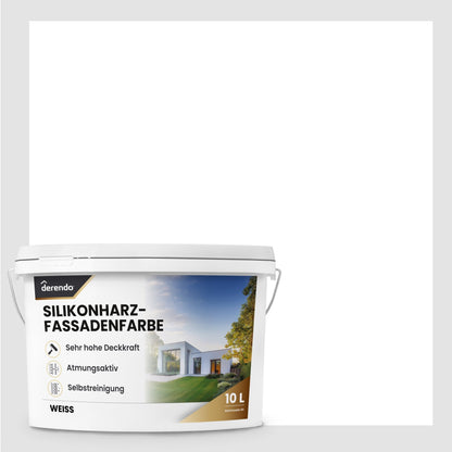 Derendo Premium Silikonharz Fassadenfarbe weiß mit Wetterschutz durch Abperleffekt des Lotusblattes in 2.5 Liter – Produktbild von Derendo