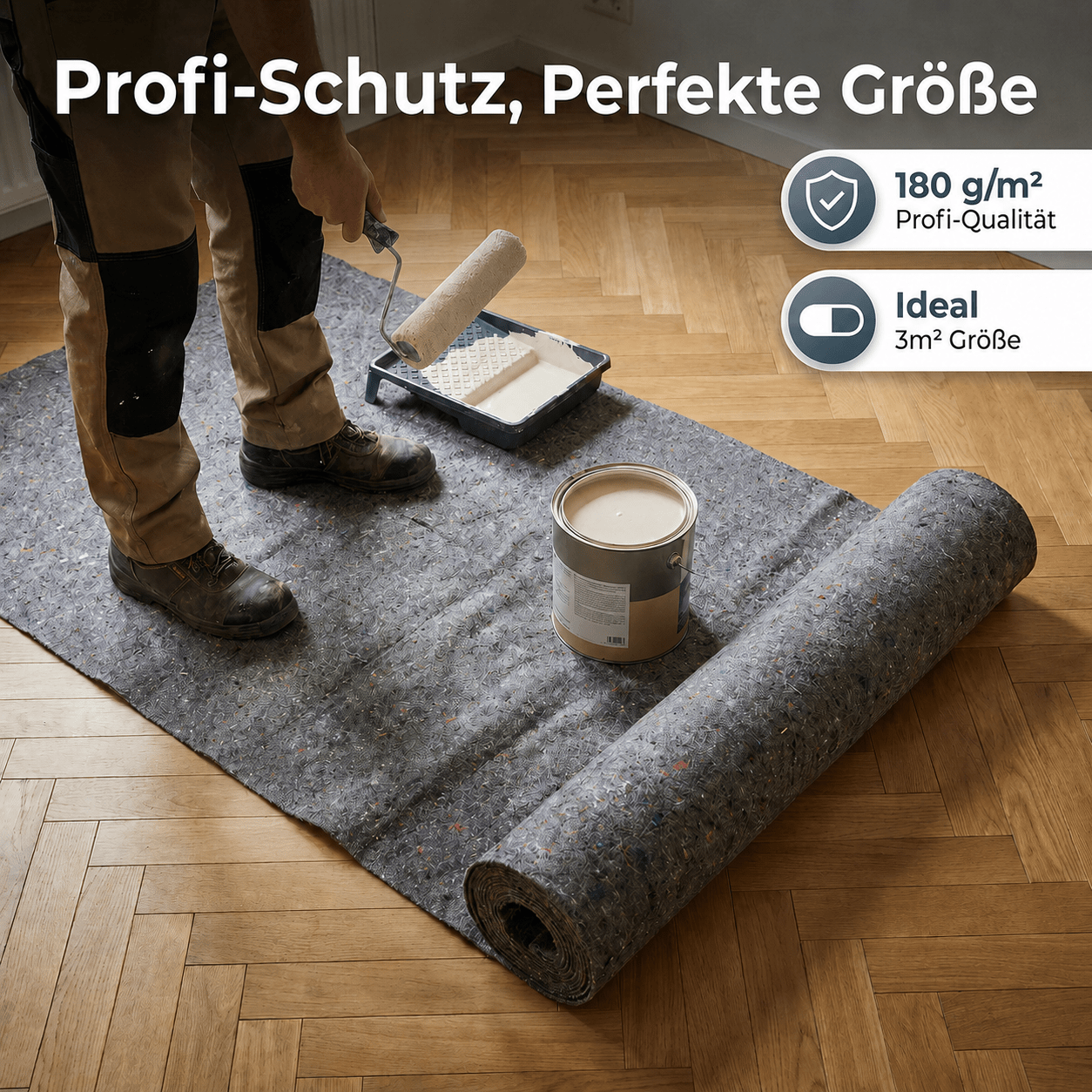 Derendo® Saugvlies 180 g/m² – Abdeckvlies mit Folienunterseite, 3 m² (1 m x 3 m), Innen & Außen in – Produktbild von Derendo